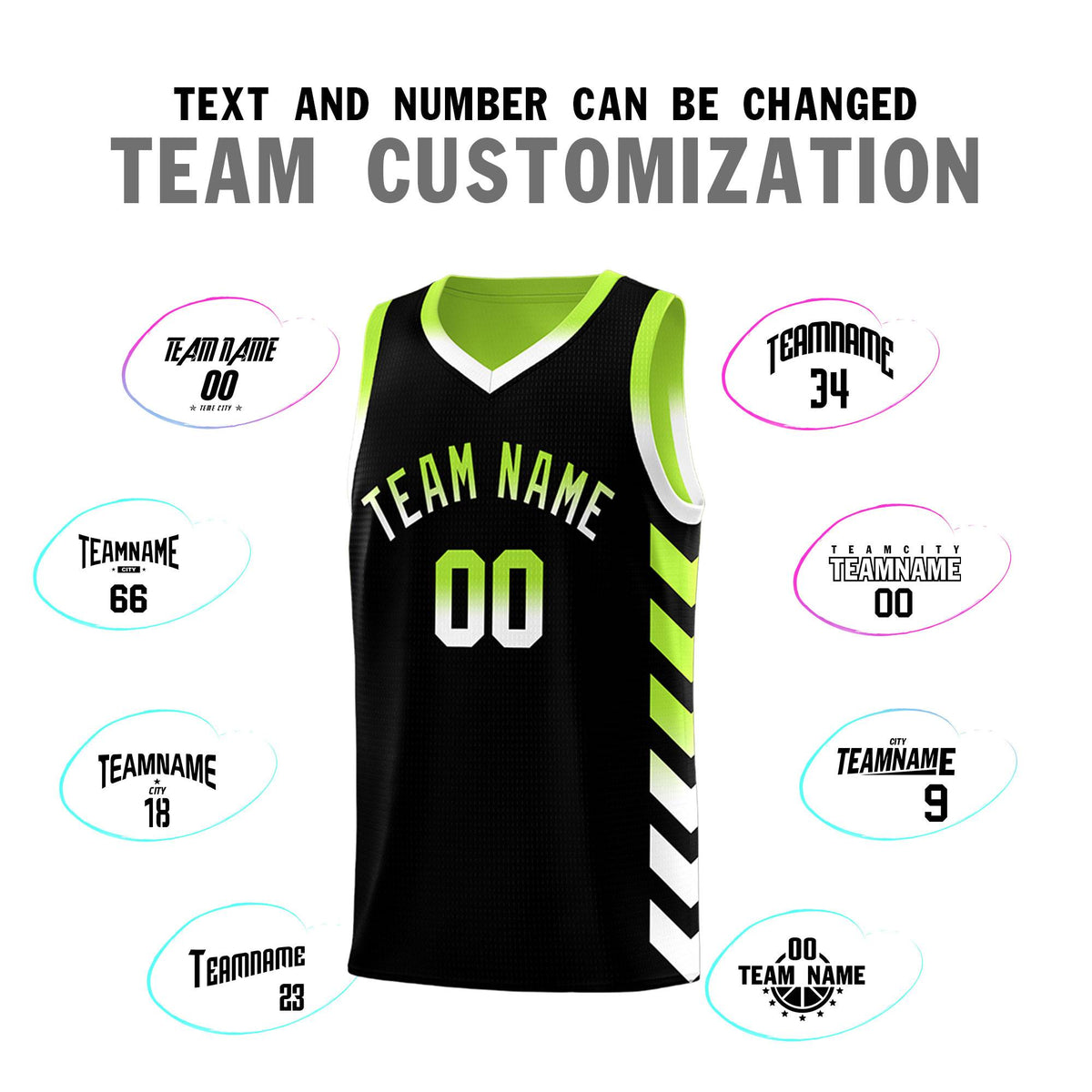 Custom Neon Greed Black Reversible Basketball Jersey Kits - Side Arrow Black White Gradient