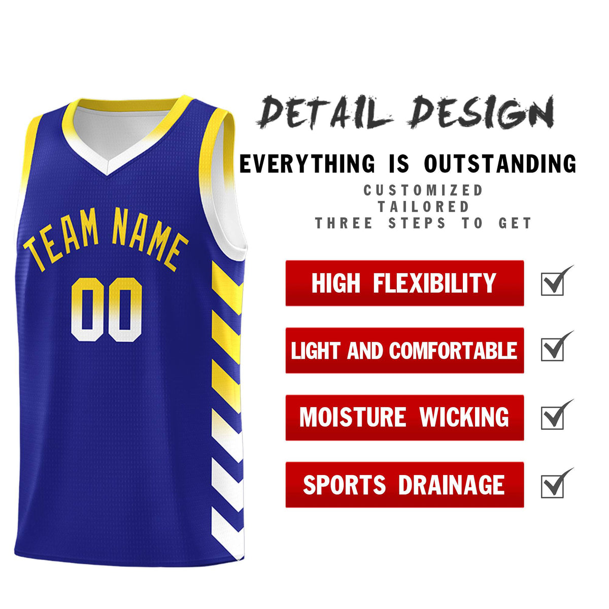 Custom White Royal Reversible Basketball Jersey Kits - Side Arrow Royal Gold Gradient