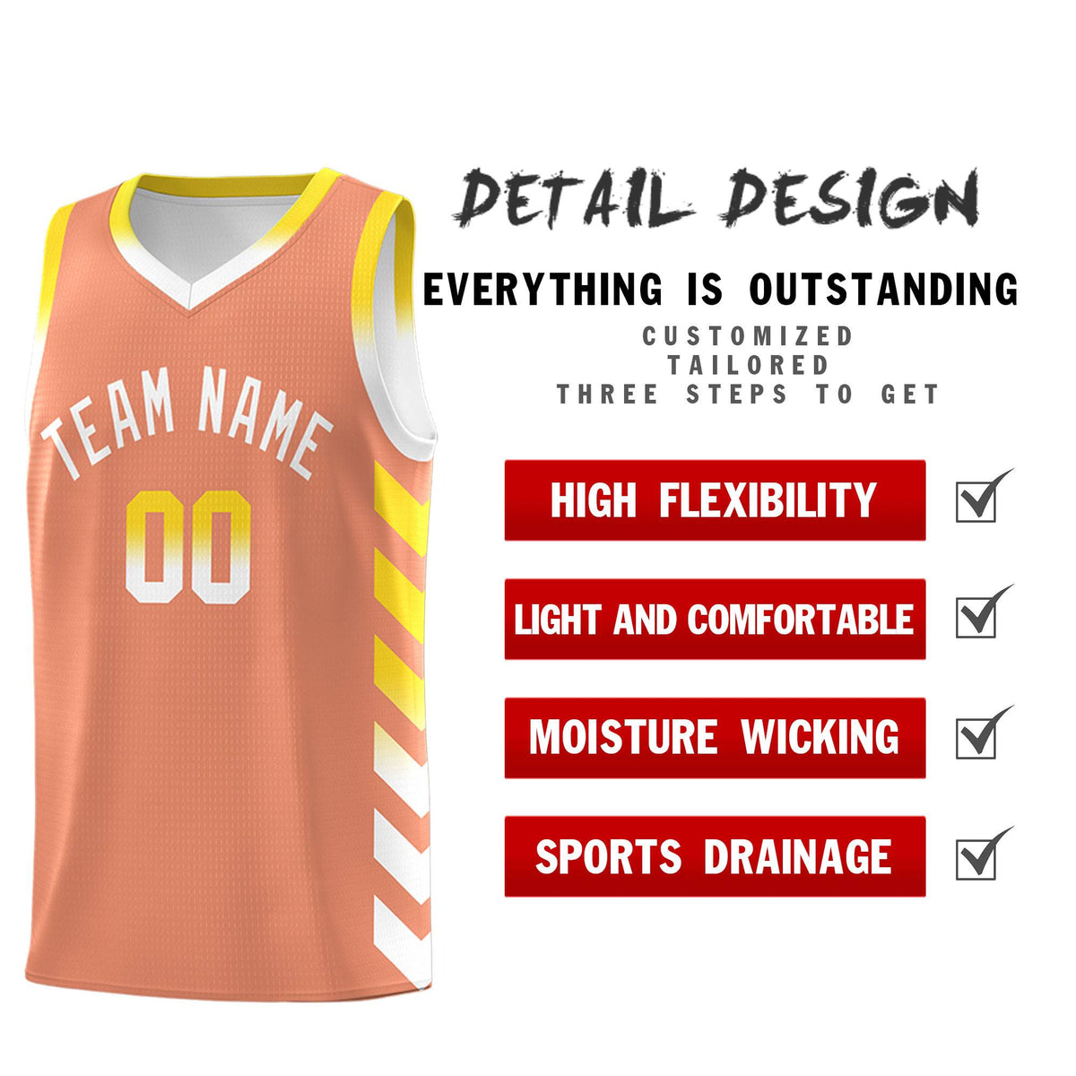 Custom White Light Orange Reversible Basketball Jersey Kits - Side Arrow Light Orange Gold Gradient