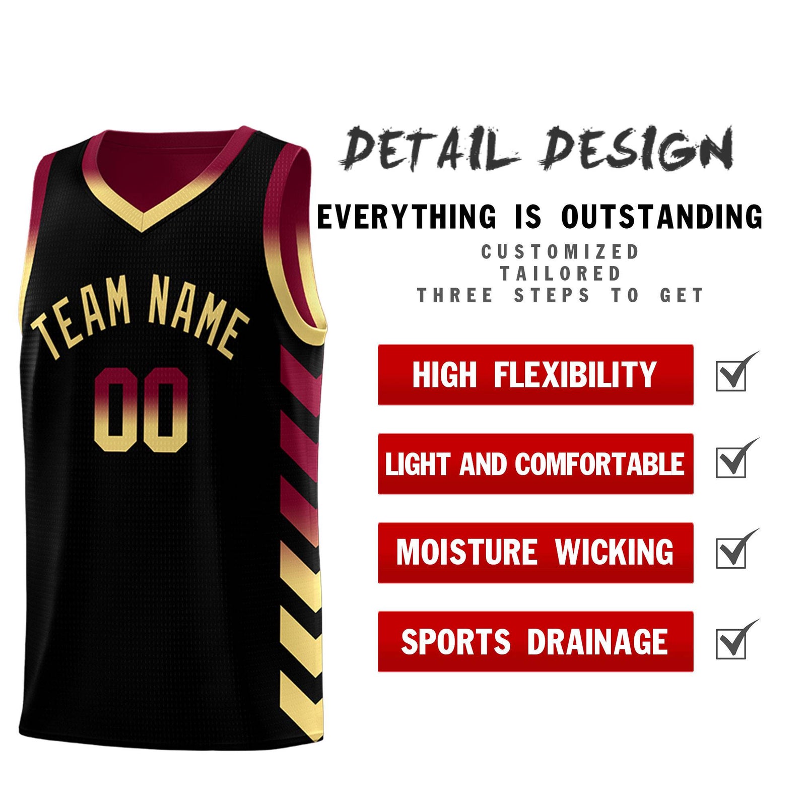 Custom Crimson Black Reversible Basketball Jersey Kits - Side Arrow Black Khaki Gradient