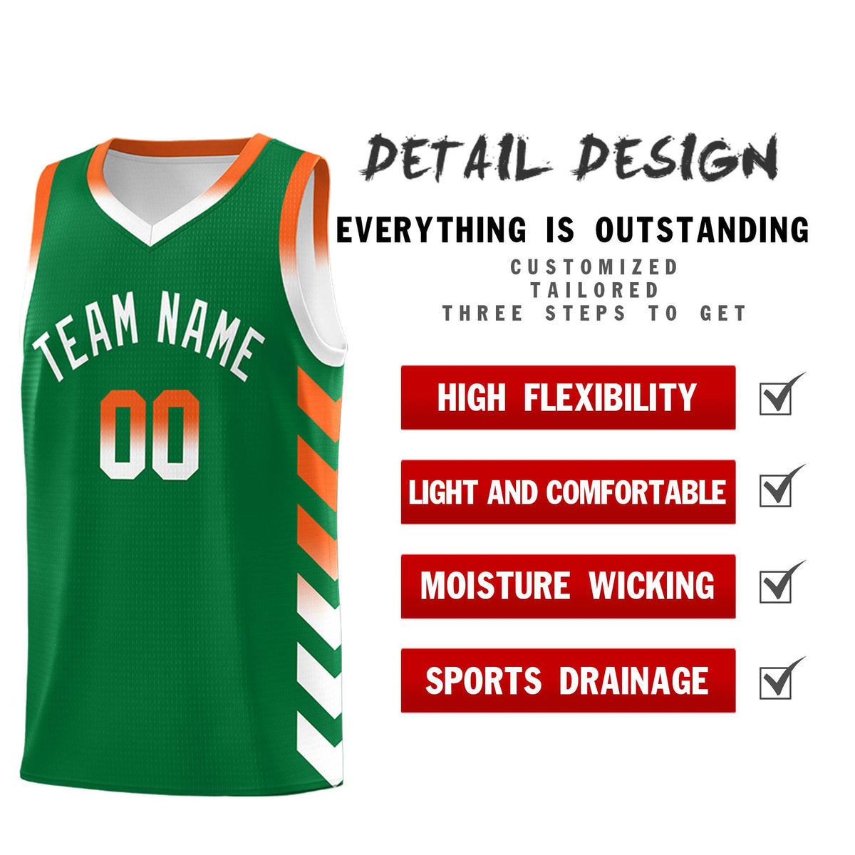 Custom White Kelly Green Reversible Basketball Jersey Kits - Side Arrow Kelly Green Orange Gradient