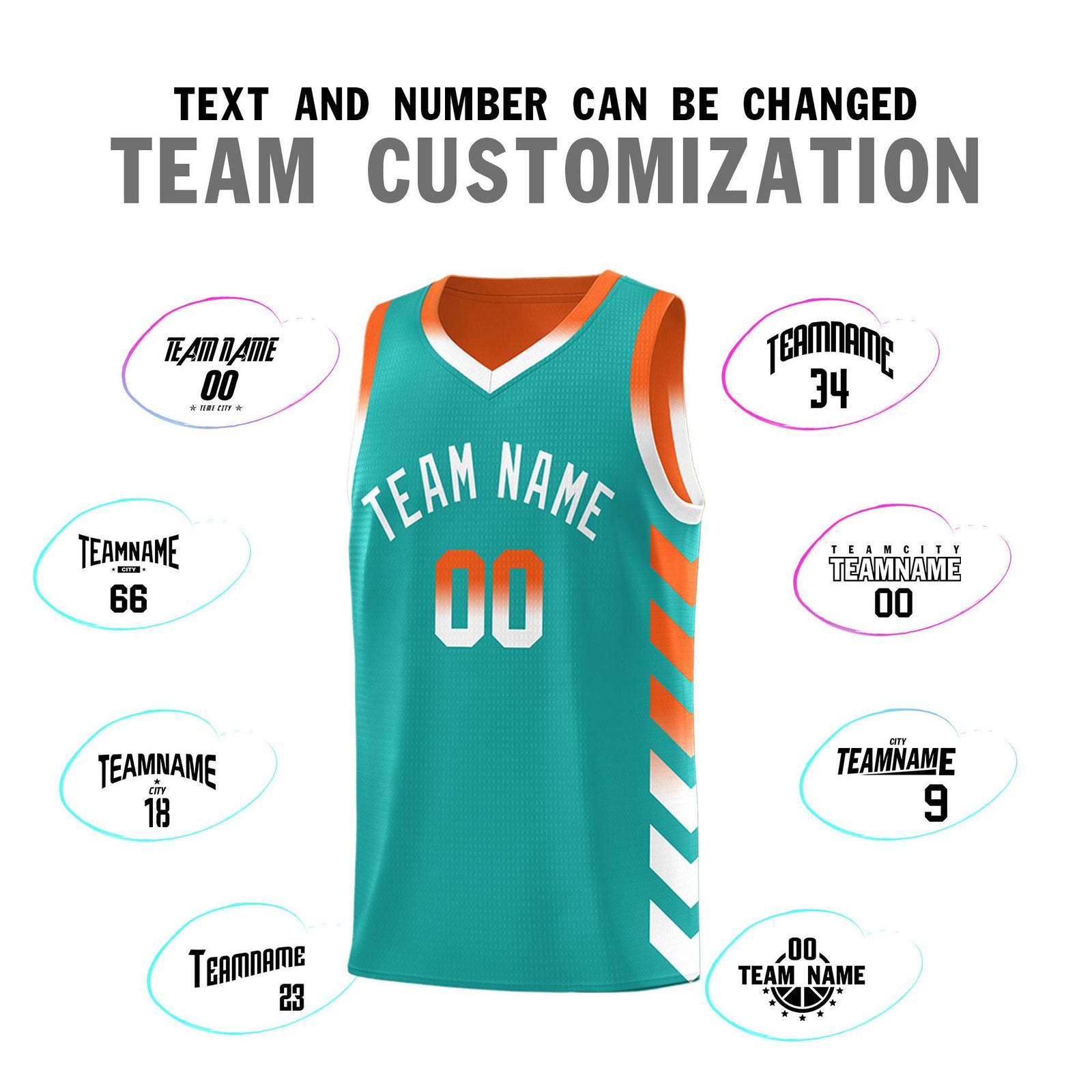 Custom Orange Aqua Reversible Basketball Jersey Kits - Side Arrow Aqua White Gradient