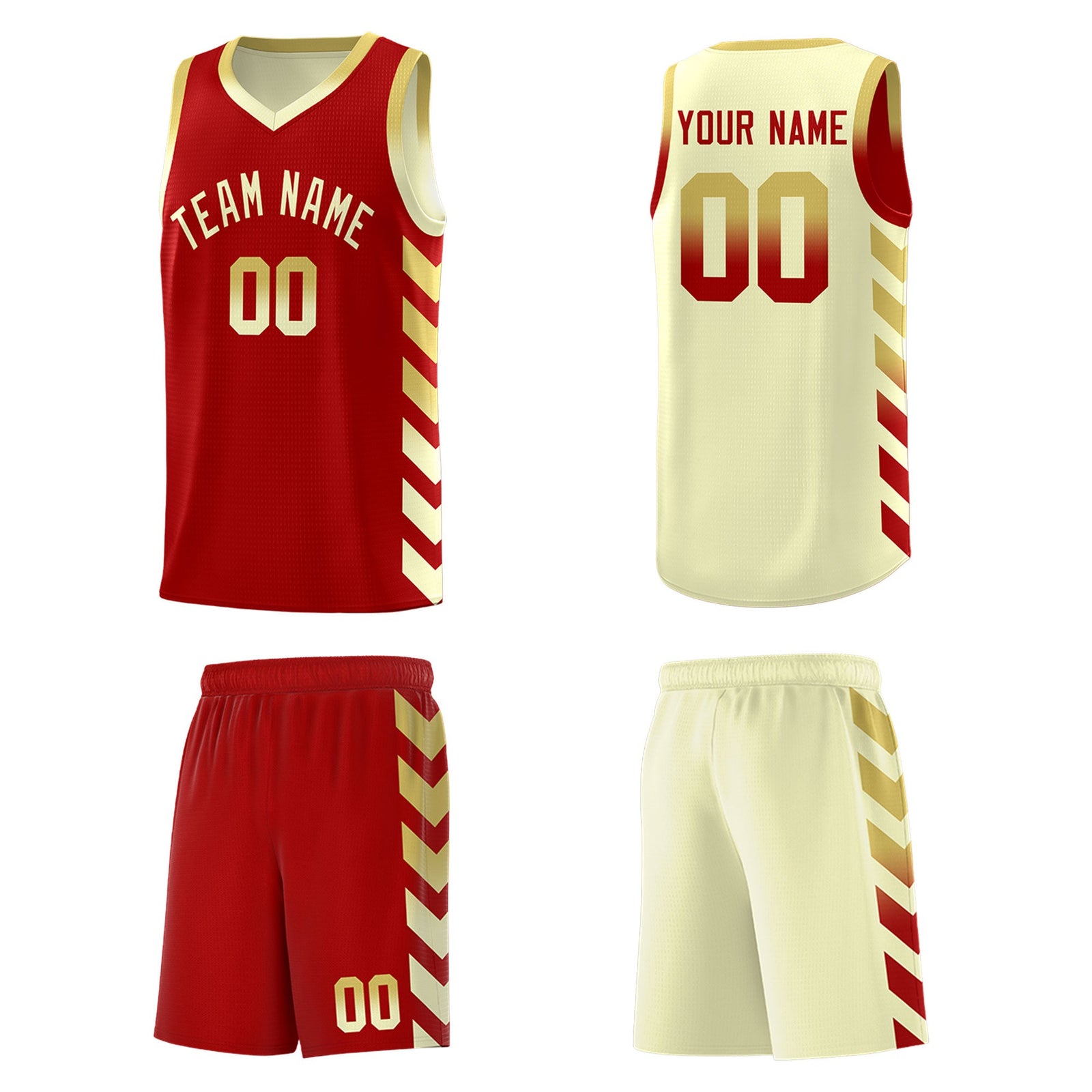 Custom Cream Red Reversible Basketball Jersey Kits - Side Arrow Old Gold Red Gradient