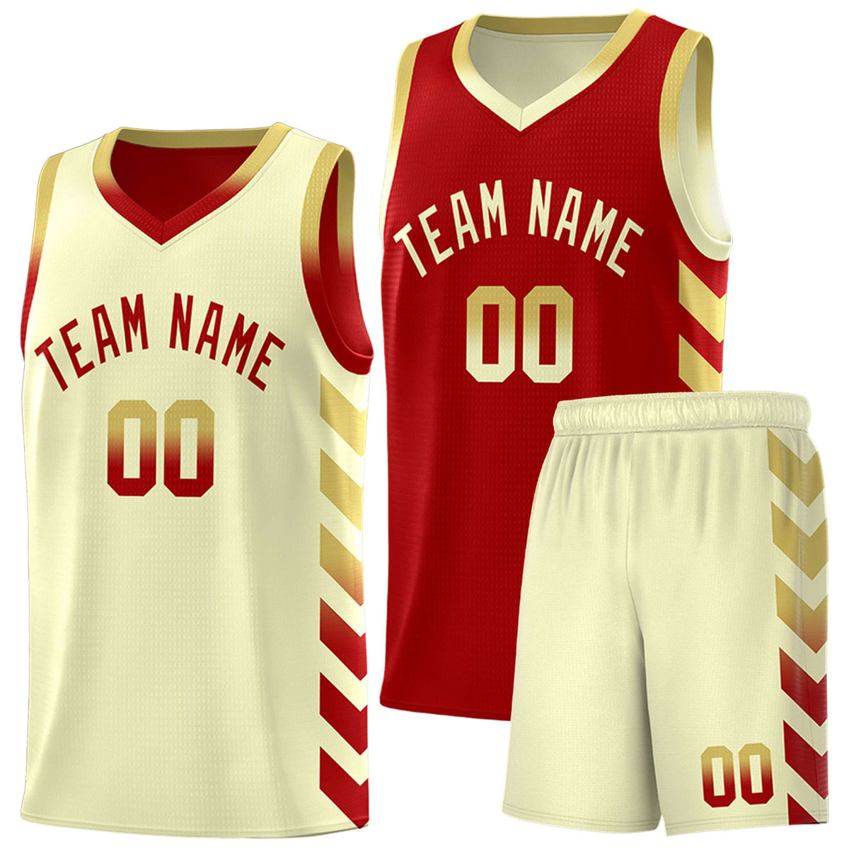 Custom Cream Red Reversible Basketball Jersey Kits - Side Arrow Old Gold Red Gradient