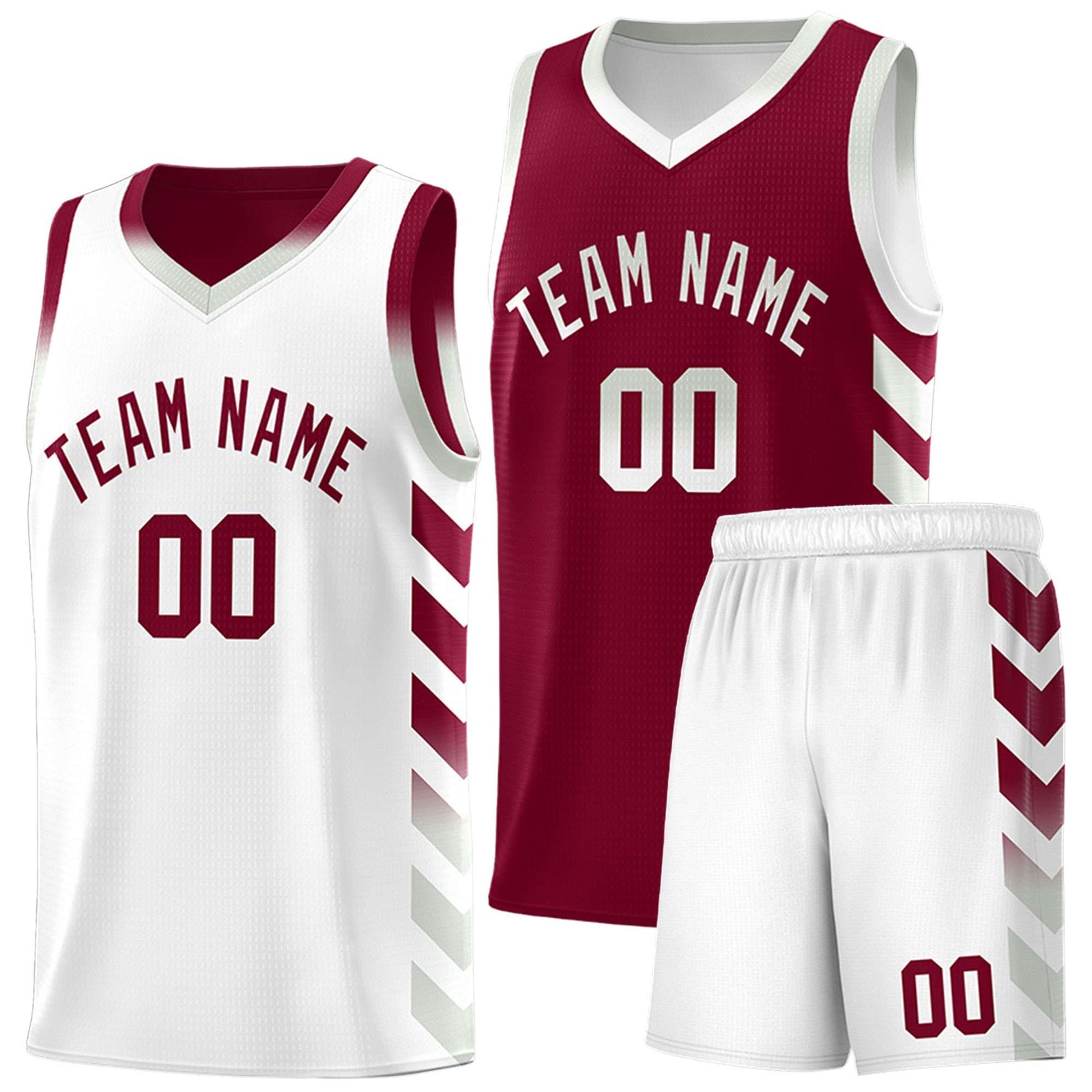 Custom White Crimson Reversible Basketball Jersey Kits - Side Arrow Crimson Gray Gradient