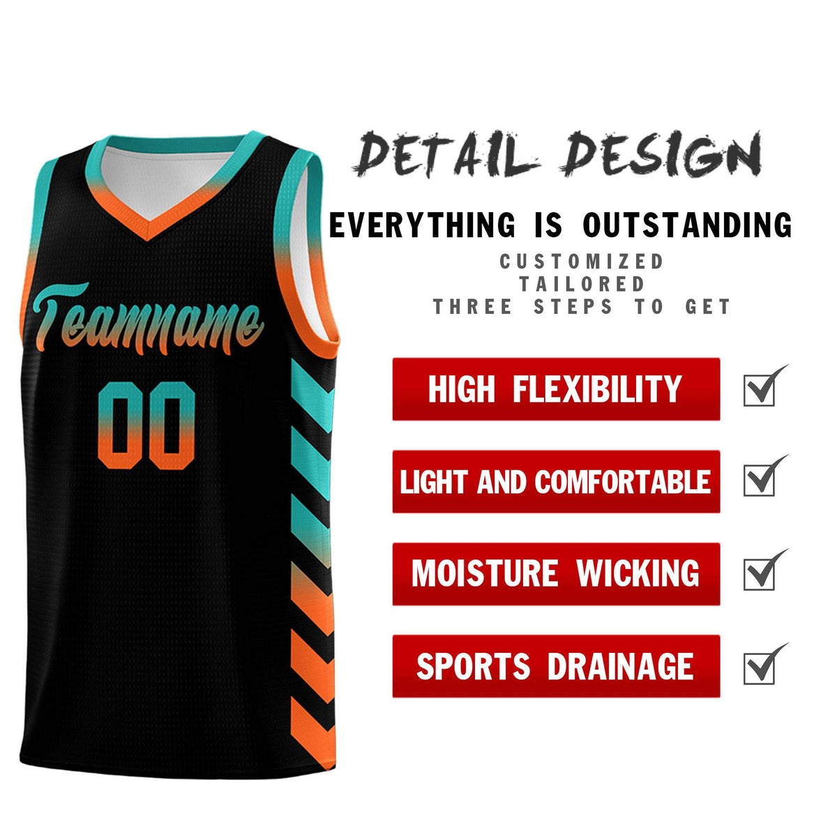 Custom White Black Reversible Basketball Jersey Kits - Side Arrow Aqua Orange Gradient