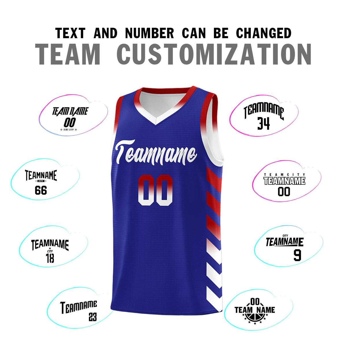 Custom White Royal Reversible Basketball Jersey Kits - Side Arrow Royal Red Gradient