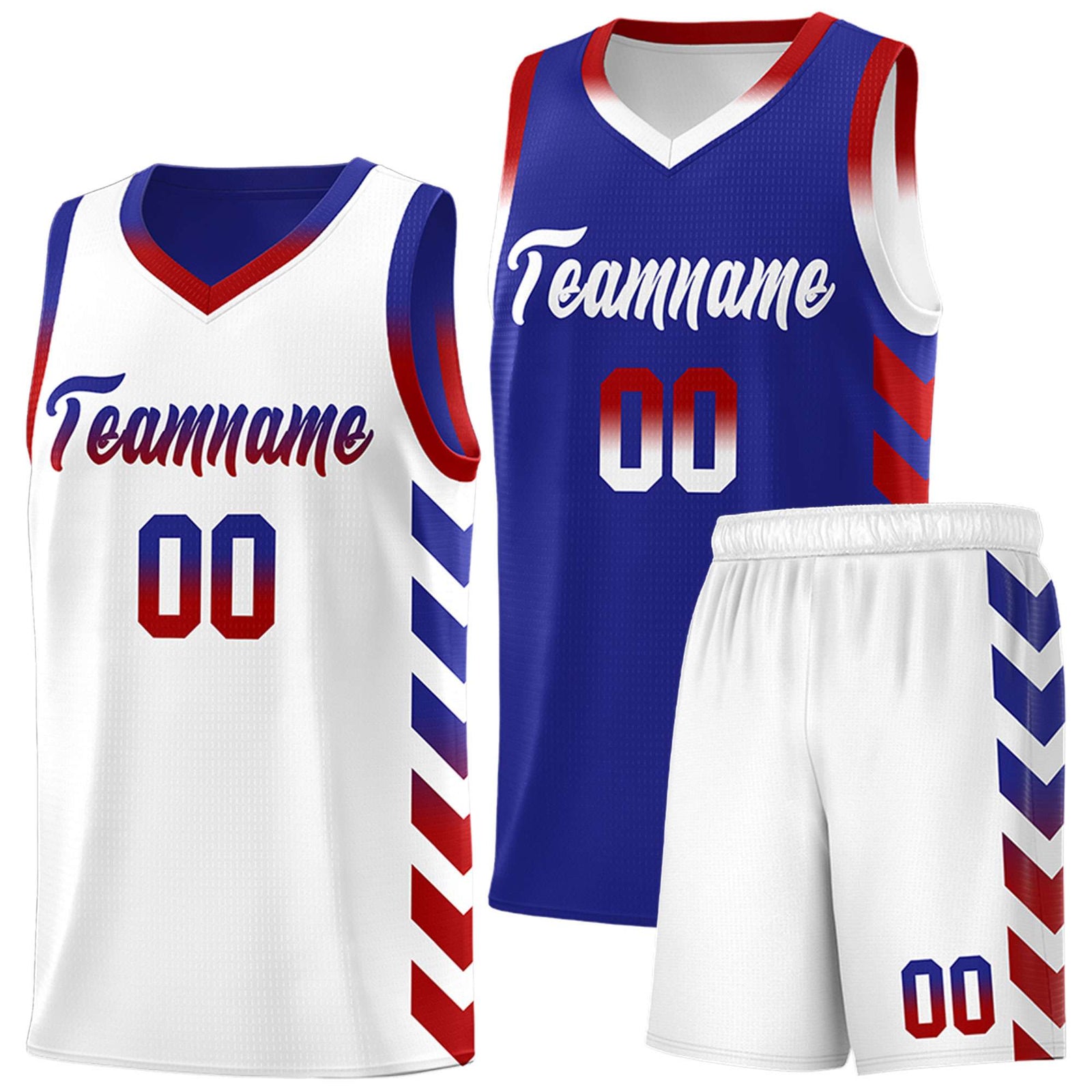 Custom White Royal Reversible Basketball Jersey Kits - Side Arrow Royal Red Gradient