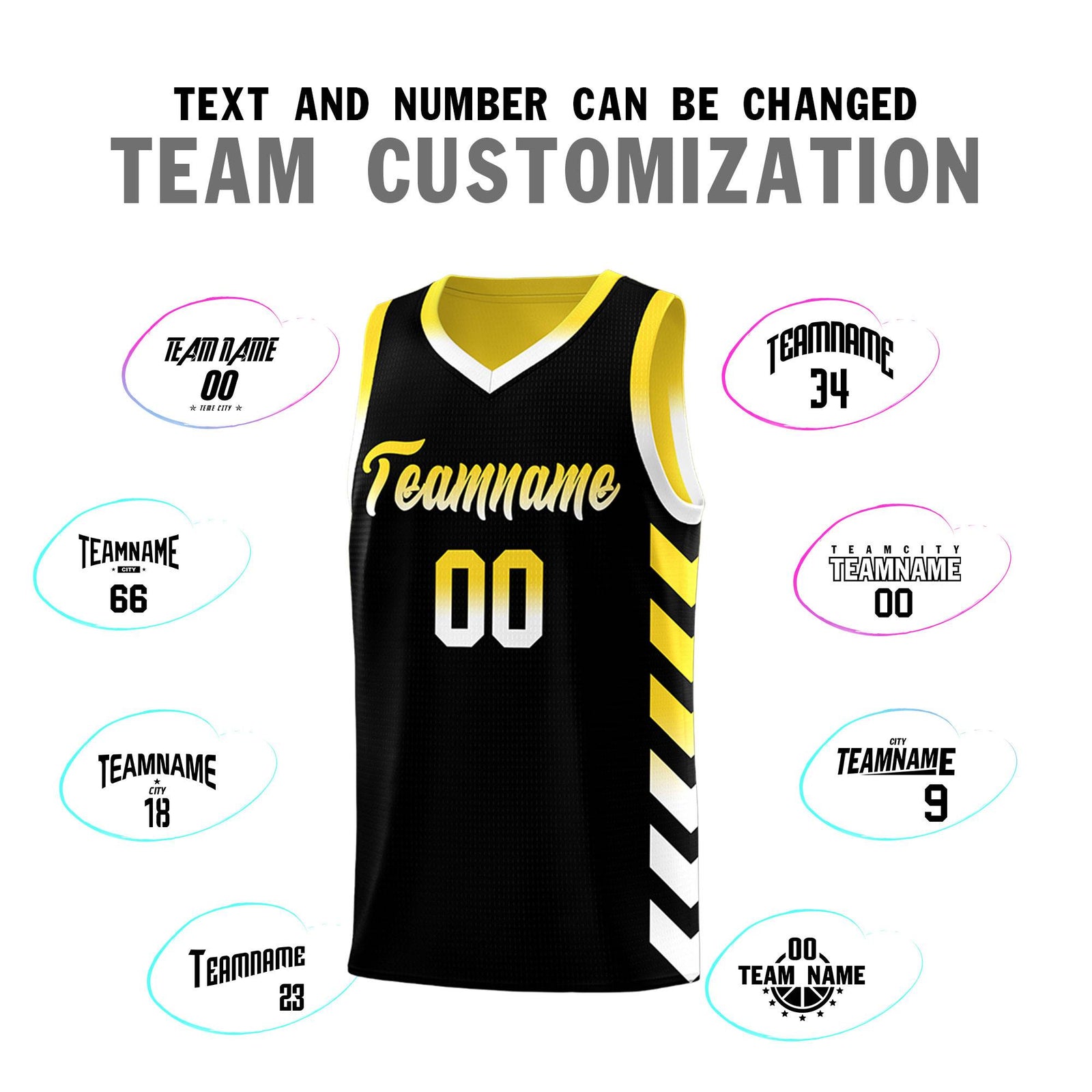 Custom Gold Black Reversible Basketball Jersey Kits - Side Arrow Black White Gradient