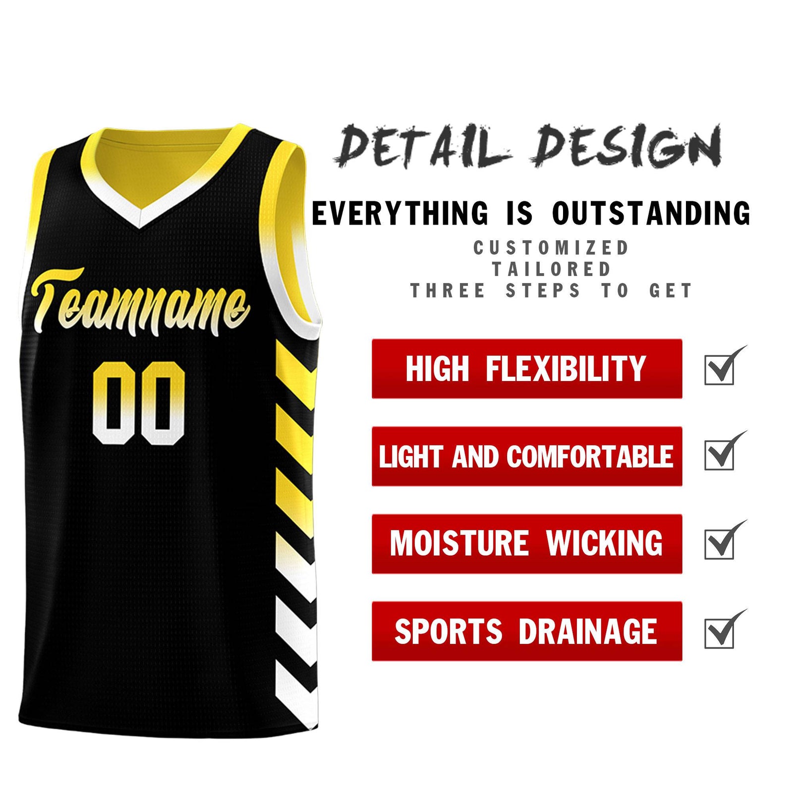 Custom Gold Black Reversible Basketball Jersey Kits - Side Arrow Black White Gradient