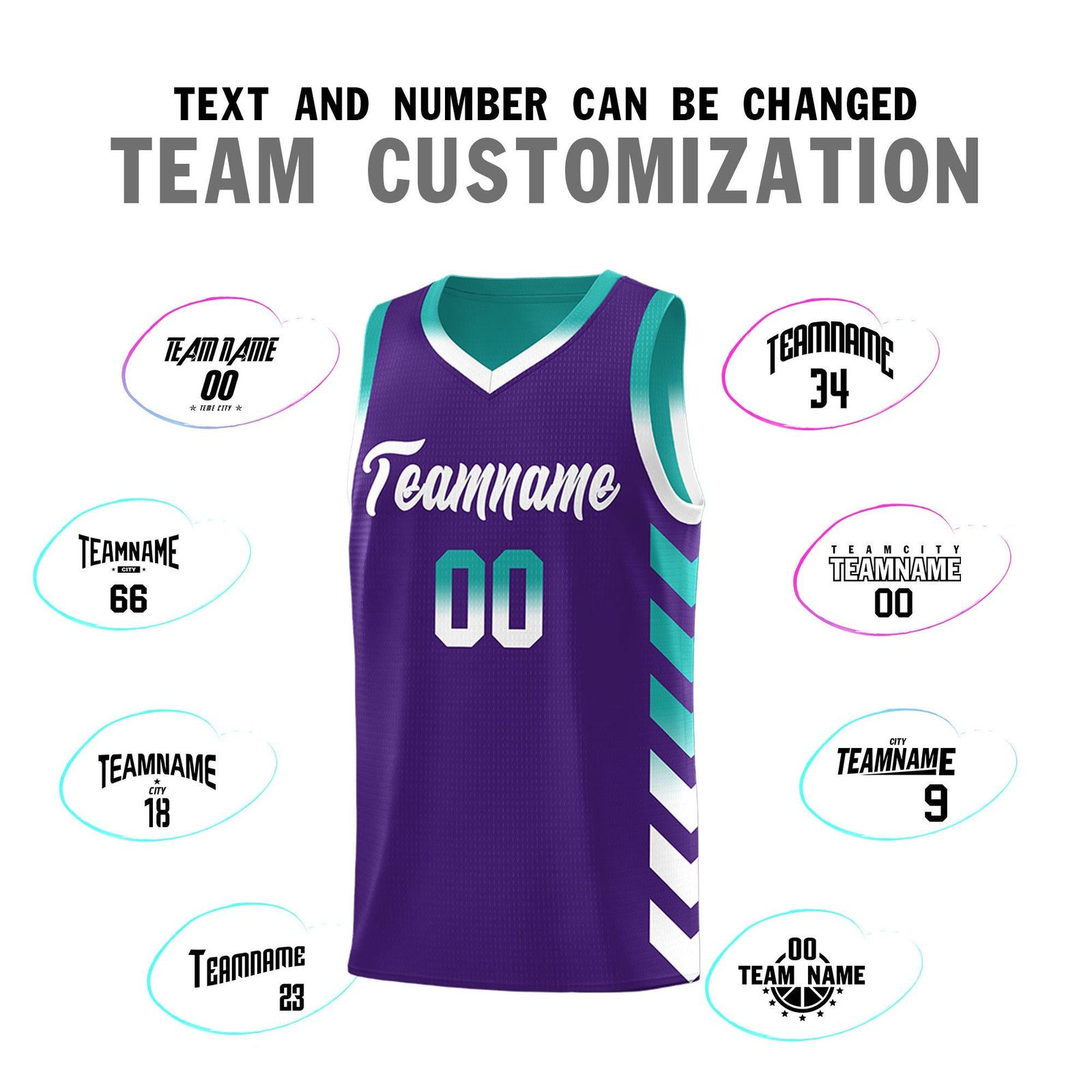 Custom Aqua Purple Reversible Basketball Jersey Kits - Side Arrow Purple White Gradient