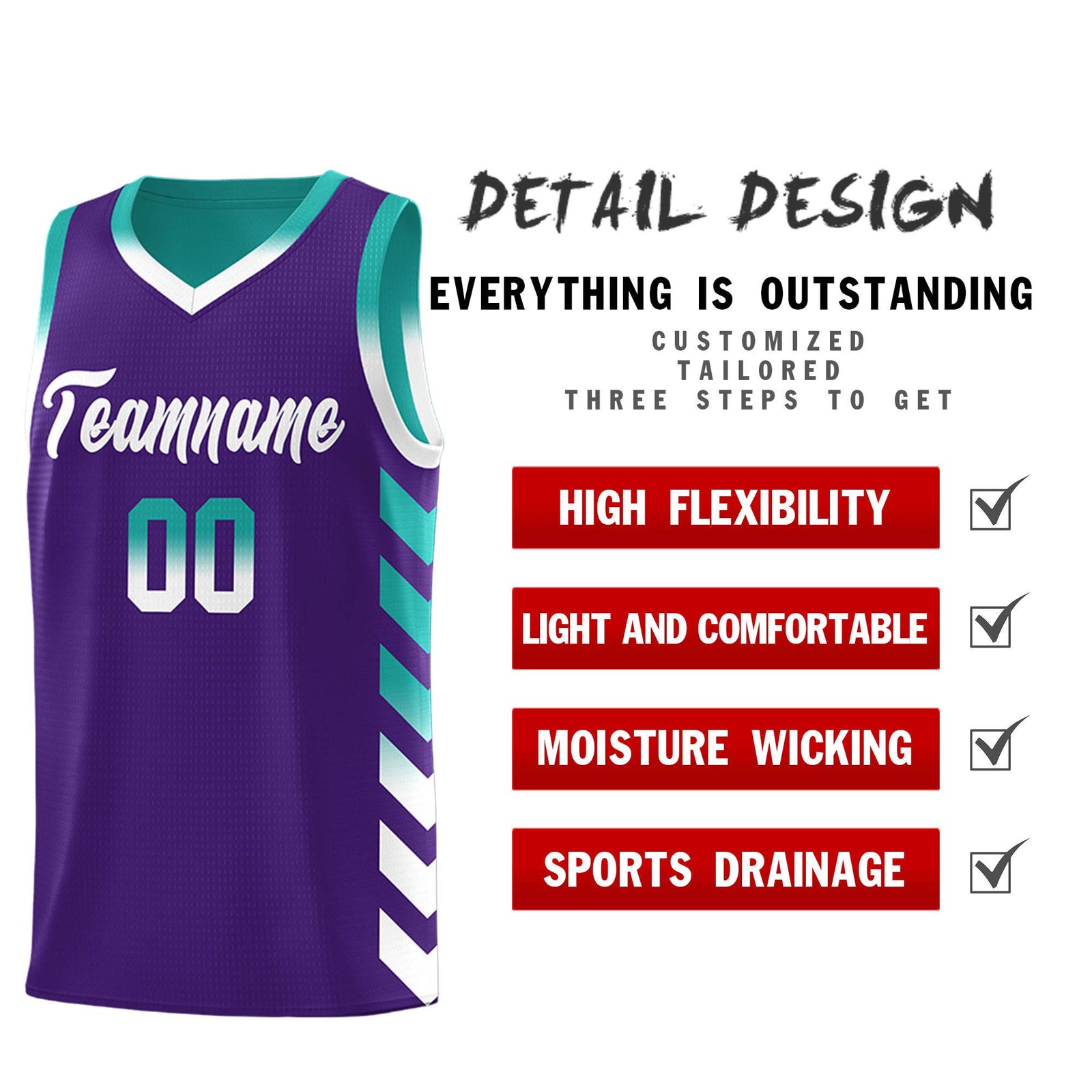 Custom Aqua Purple Reversible Basketball Jersey Kits - Side Arrow Purple White Gradient
