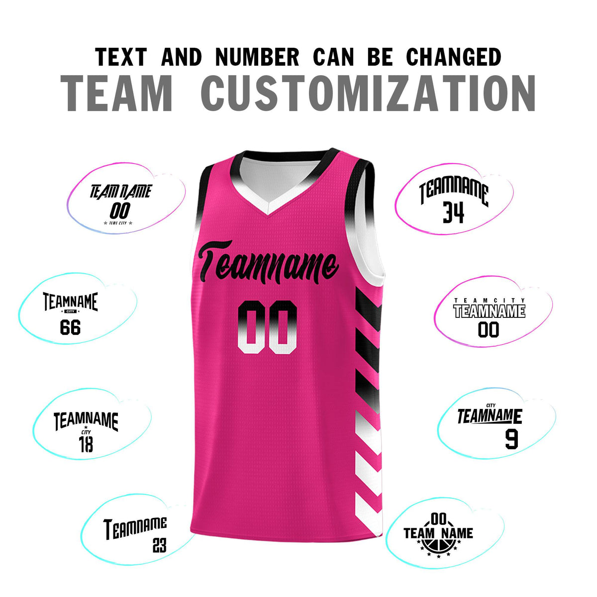 Custom White Pink Reversible Basketball Jersey Kits - Side Arrow Pink Black Gradient
