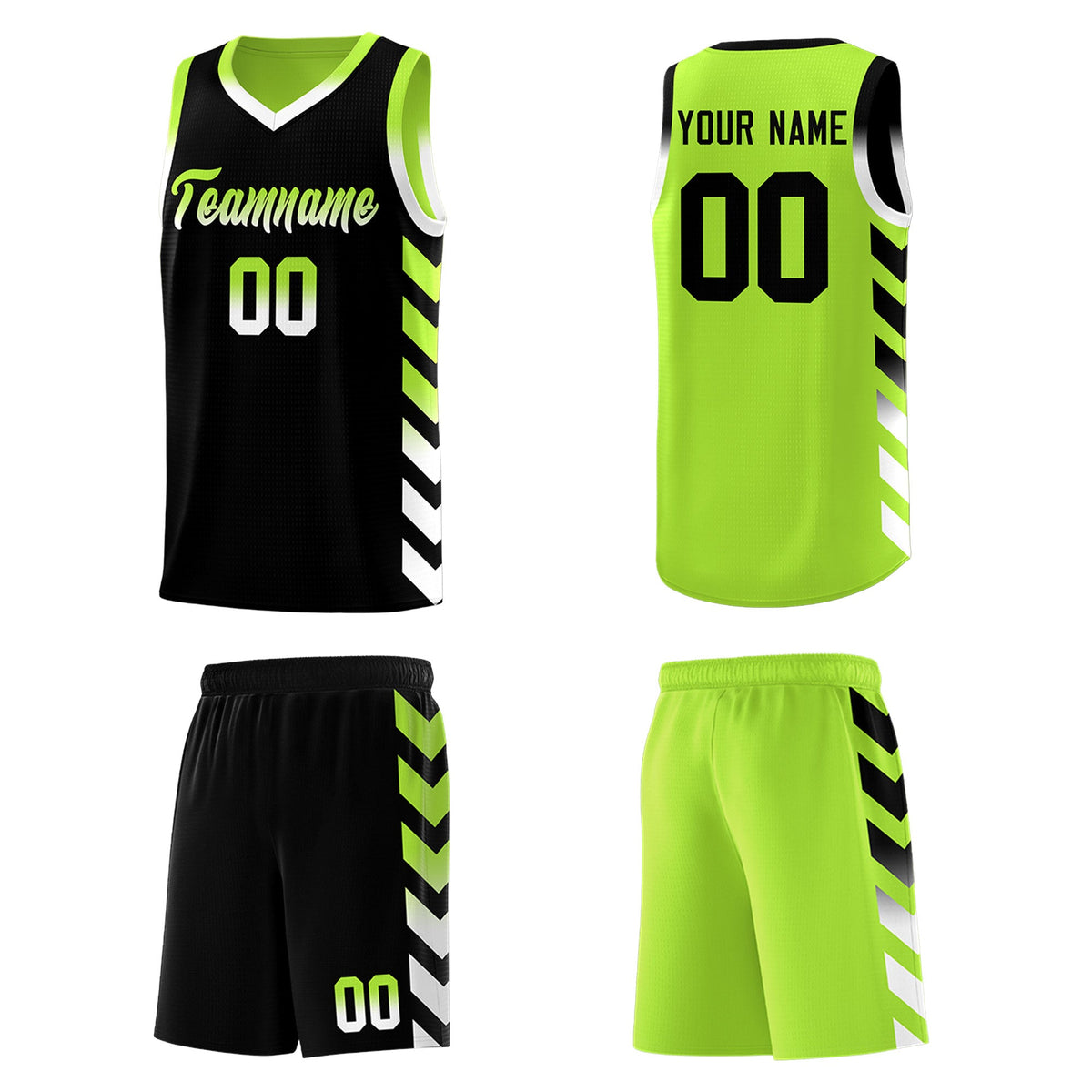 Custom Neon Greed Black Reversible Basketball Jersey Kits - Side Arrow Black White Gradient