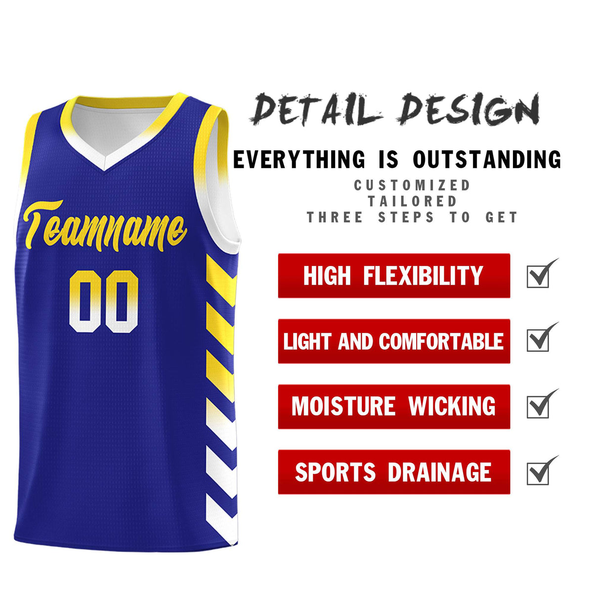 Custom White Royal Reversible Basketball Jersey Kits - Side Arrow Royal Gold Gradient