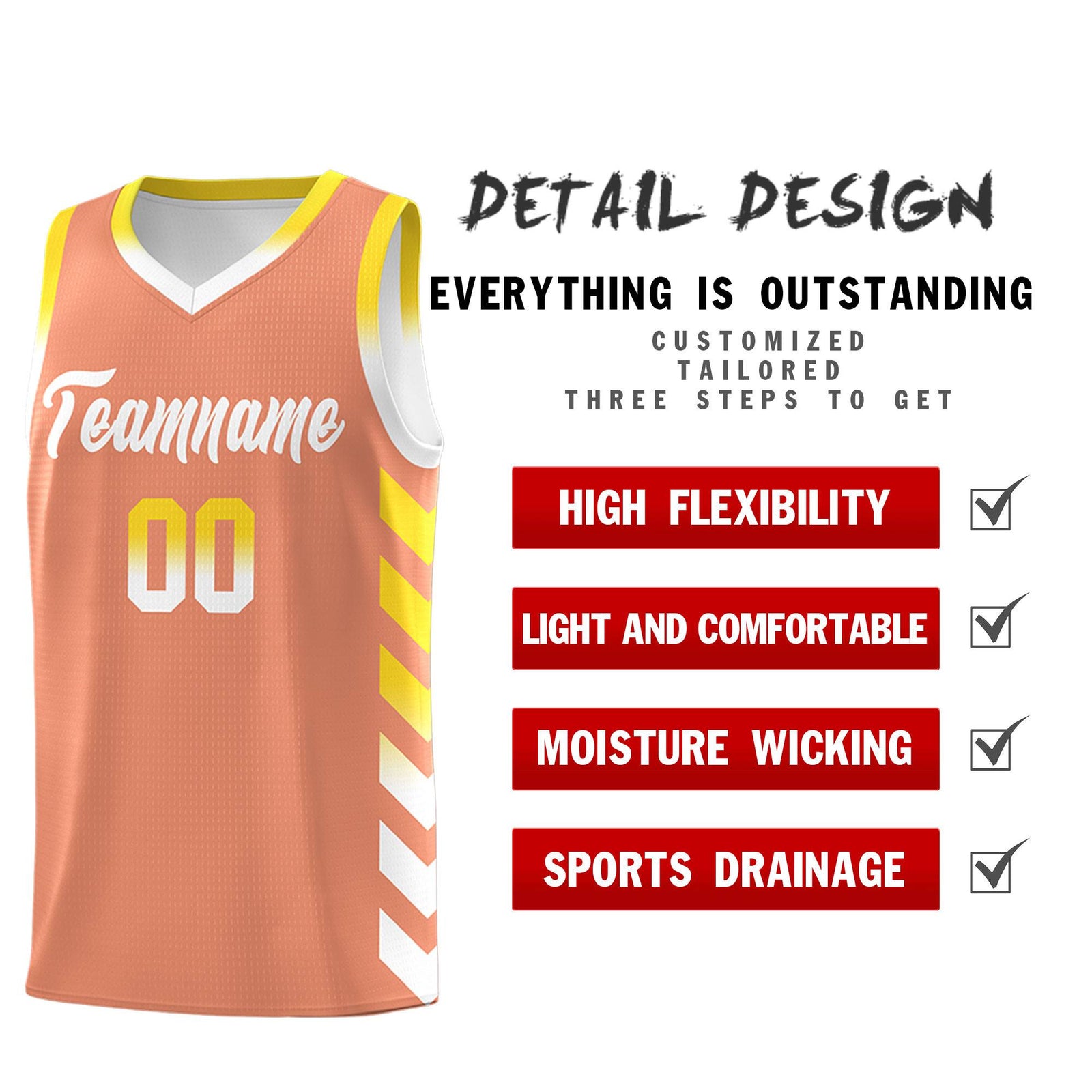 Custom White Light Orange Reversible Basketball Jersey Kits - Side Arrow Light Orange Gold Gradient