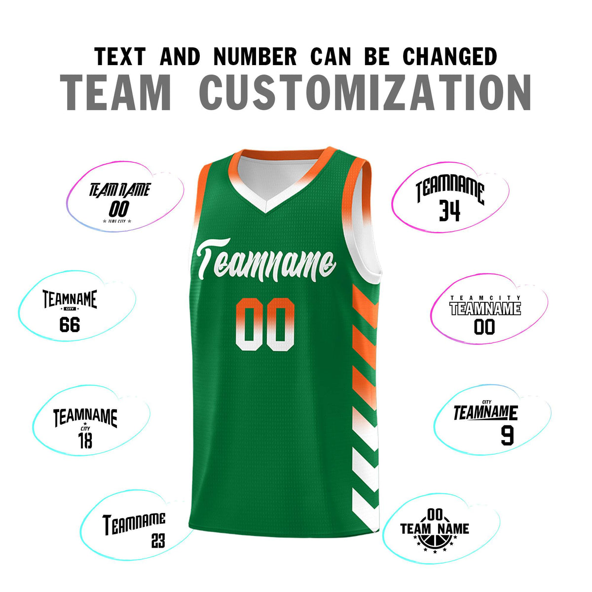 Custom White Kelly Green Reversible Basketball Jersey Kits - Side Arrow Kelly Green Orange Gradient
