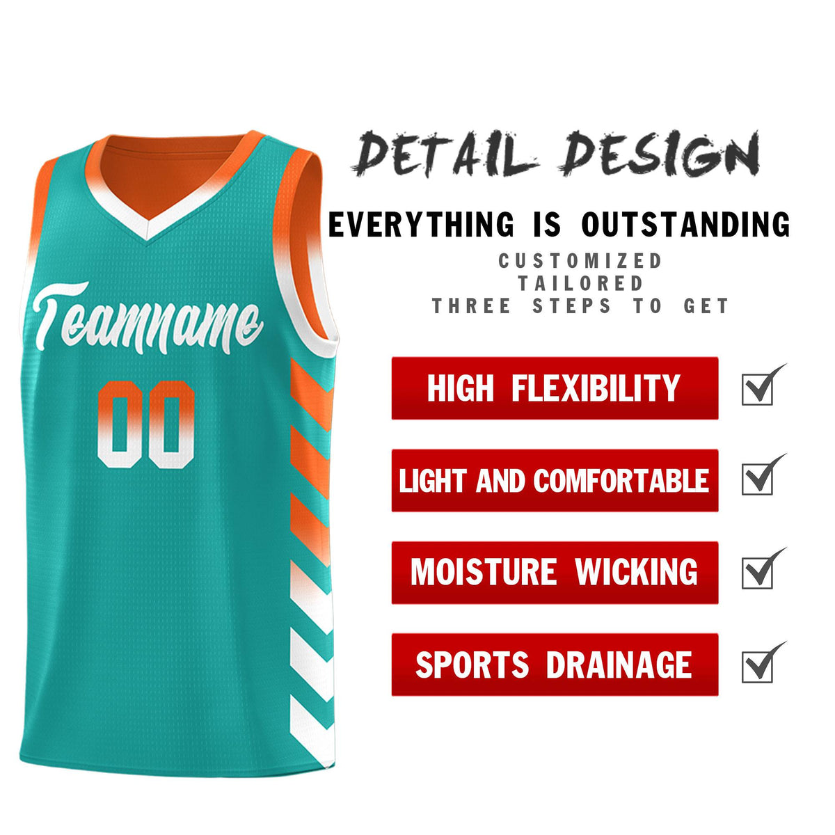 Custom Orange Aqua Reversible Basketball Jersey Kits - Side Arrow Aqua White Gradient