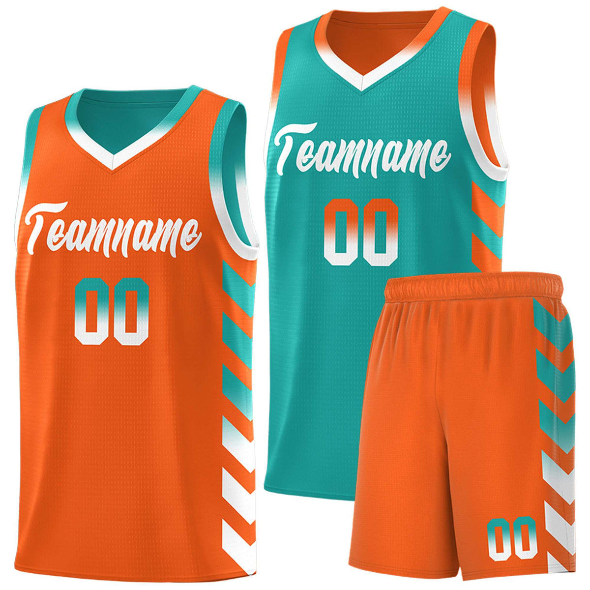 Custom Orange Aqua Reversible Basketball Jersey Kits - Side Arrow Aqua White Gradient