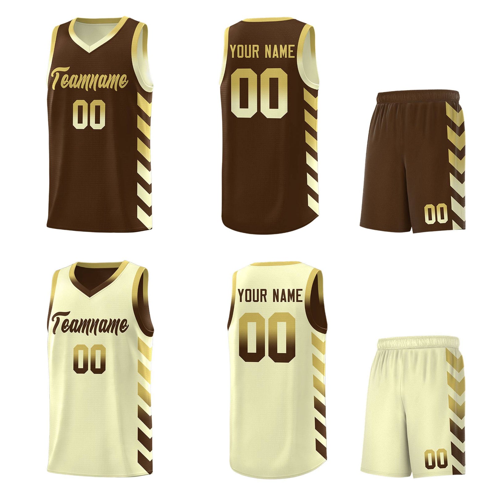 Custom Cream Brown Reversible Basketball Jersey Kits - Side Arrow Old Gold Brown Gradient