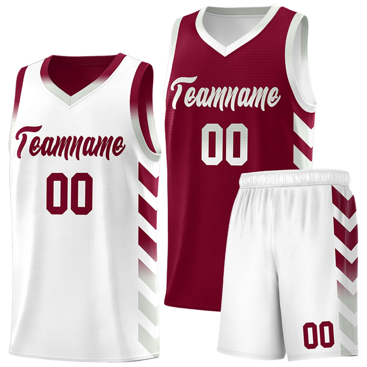 Custom White Crimson Reversible Basketball Jersey Kits - Side Arrow Crimson Gray Gradient