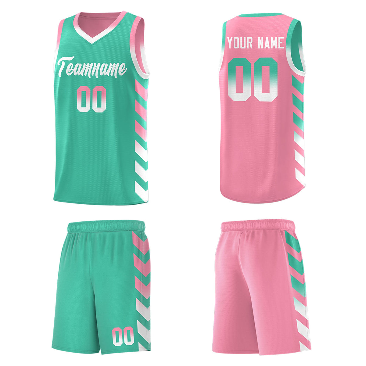 Custom Light Pink Bright Green Reversible Basketball Jersey Kits - Side Arrow Bright Green White Gradient