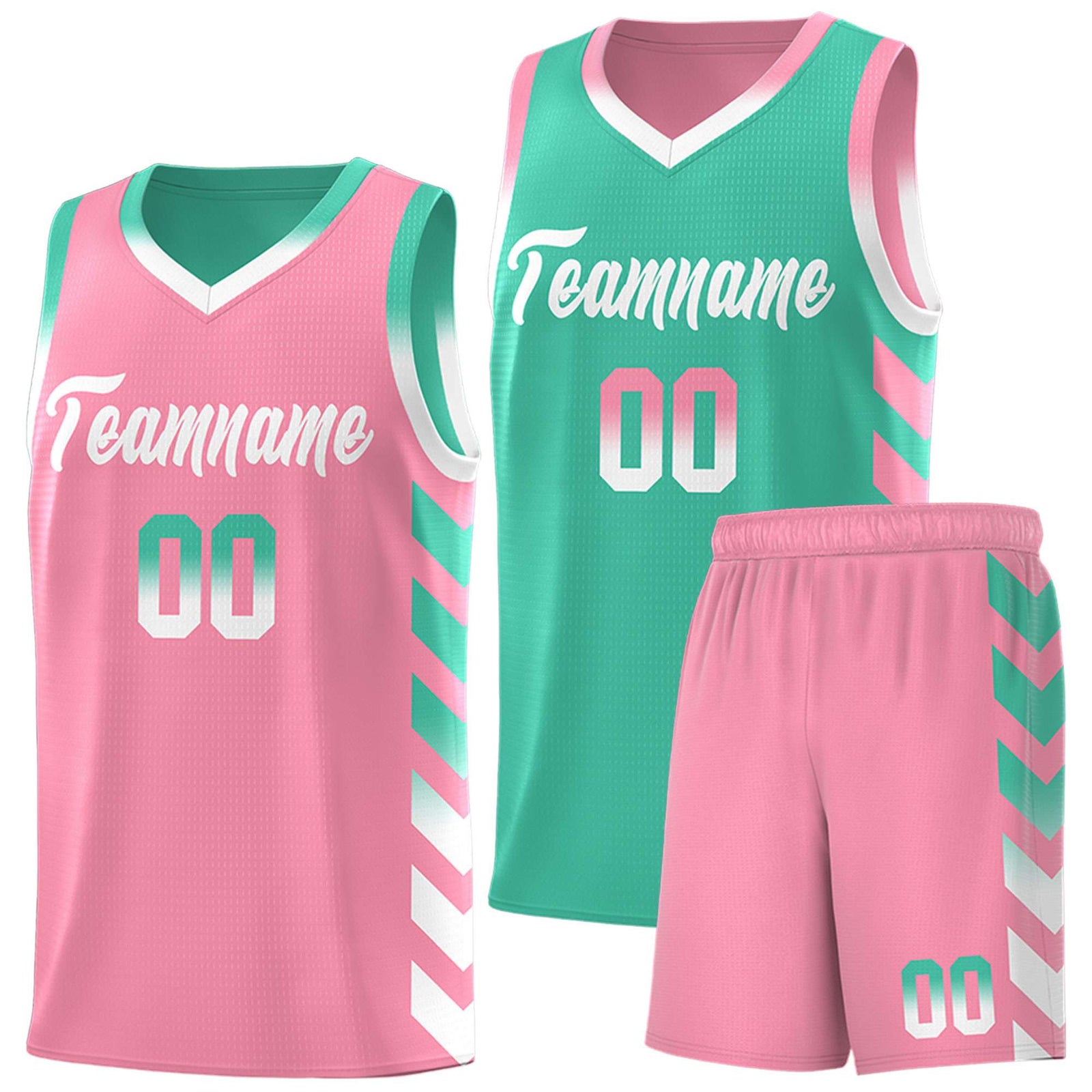 Custom Light Pink Bright Green Reversible Basketball Jersey Kits - Side Arrow Bright Green White Gradient