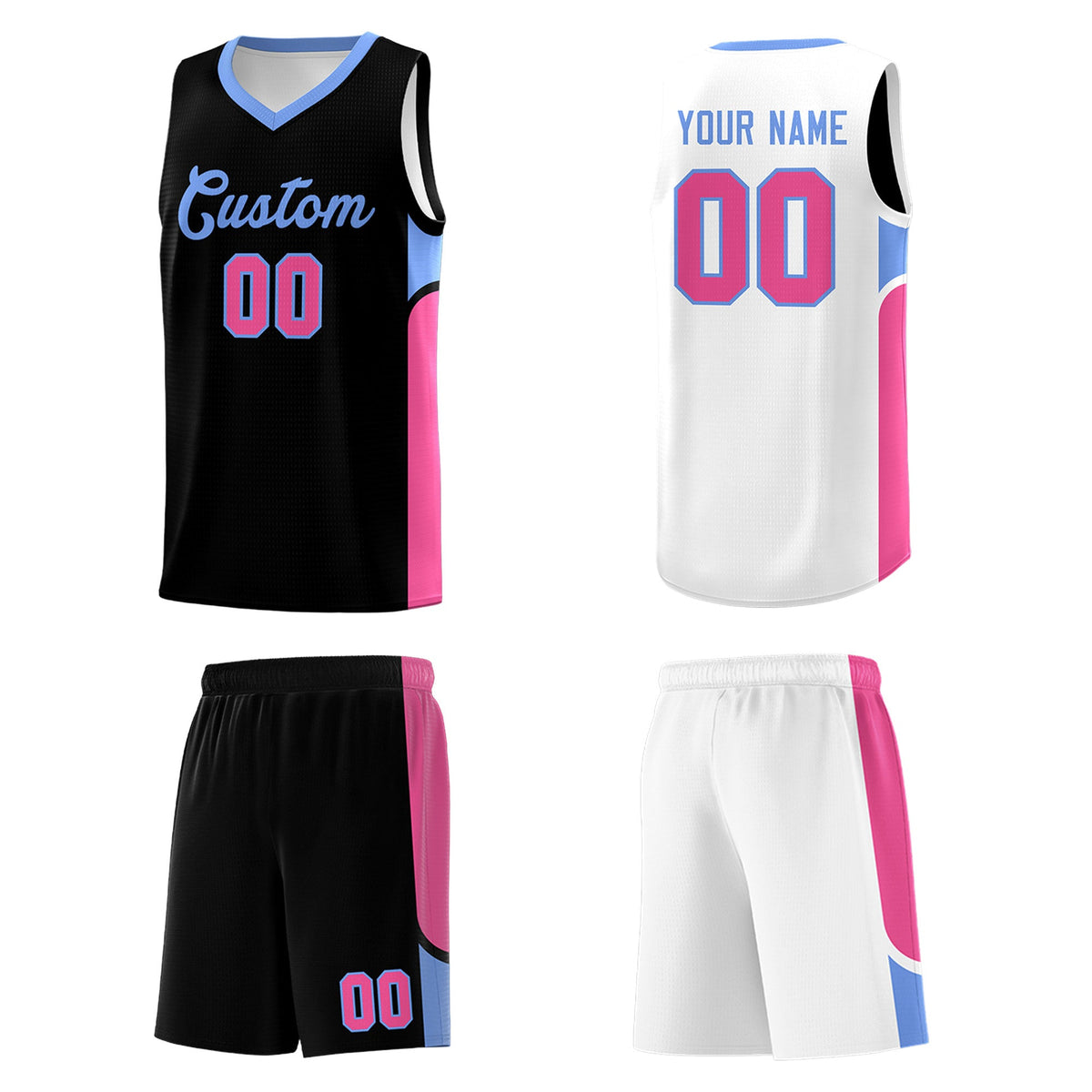 Custom Black White Side U-shaped Patttern Double Side Sports Uniform Basketball Jersey
