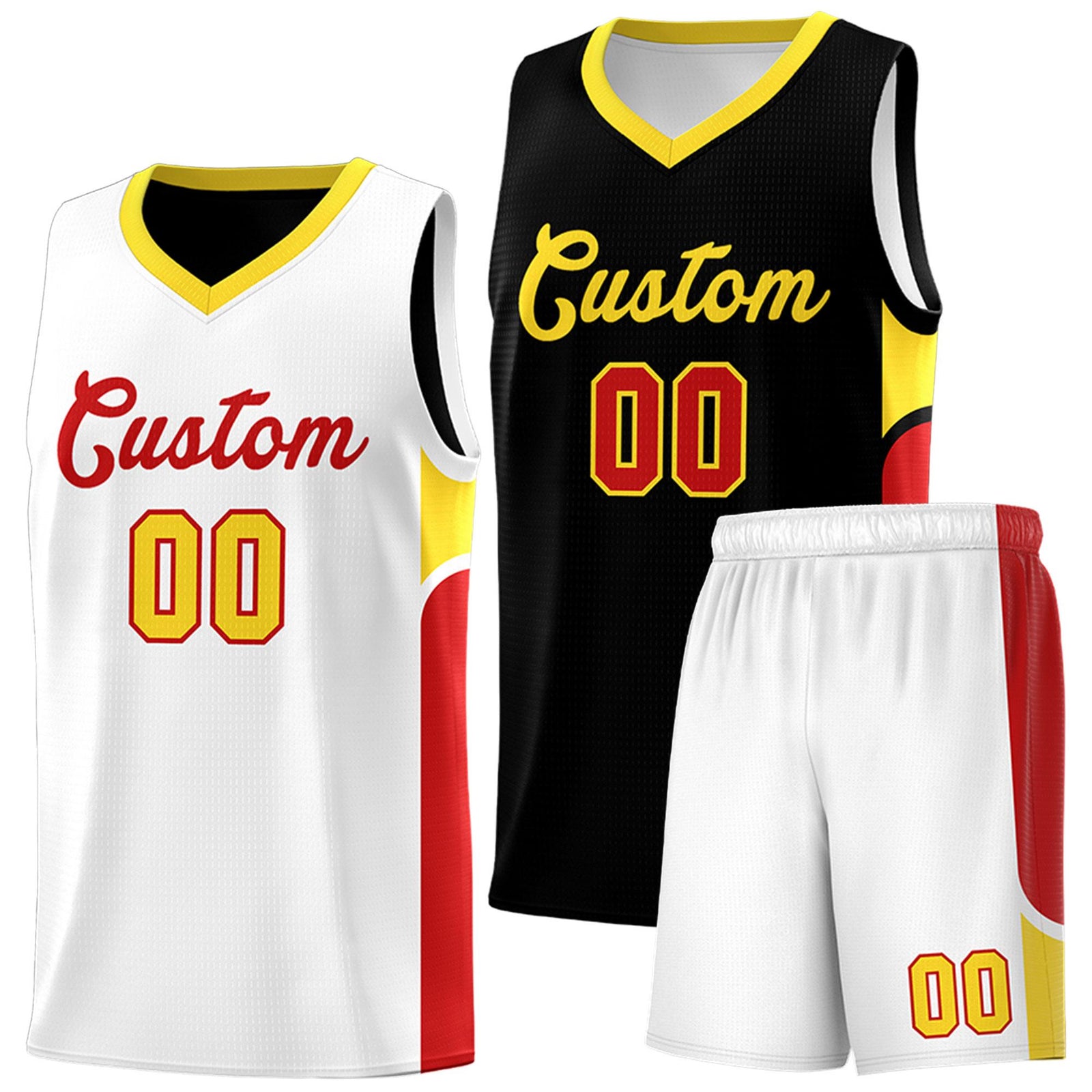 Custom Black White Side U-shaped Patttern Double Side Sports Uniform Basketball Jersey