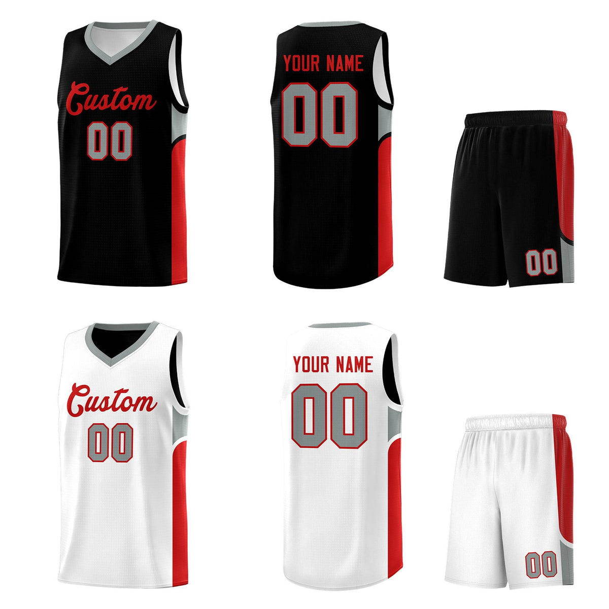 Custom Black White Side U-shaped Patttern Double Side Sports Uniform Basketball Jersey
