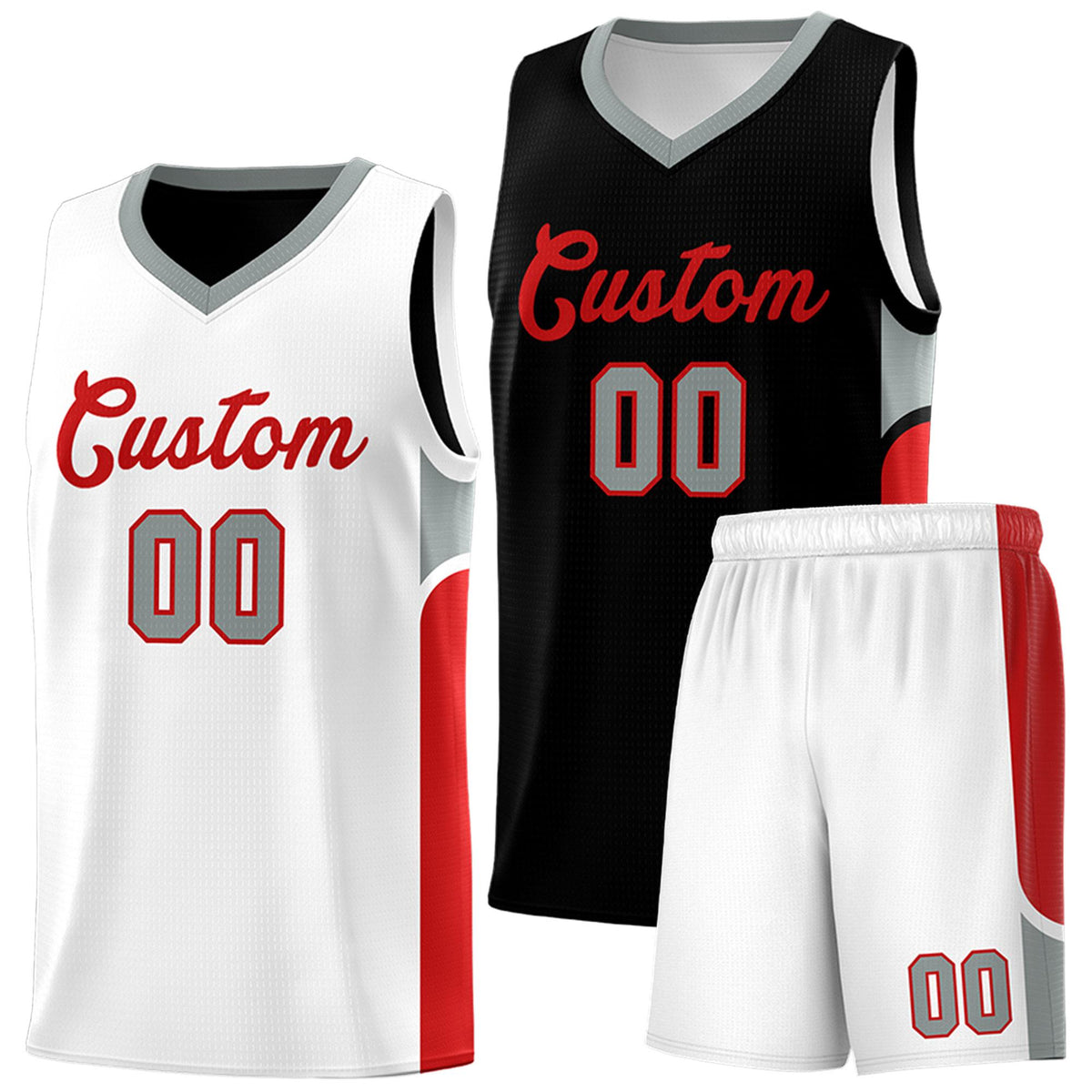 Custom Black White Side U-shaped Patttern Double Side Sports Uniform Basketball Jersey