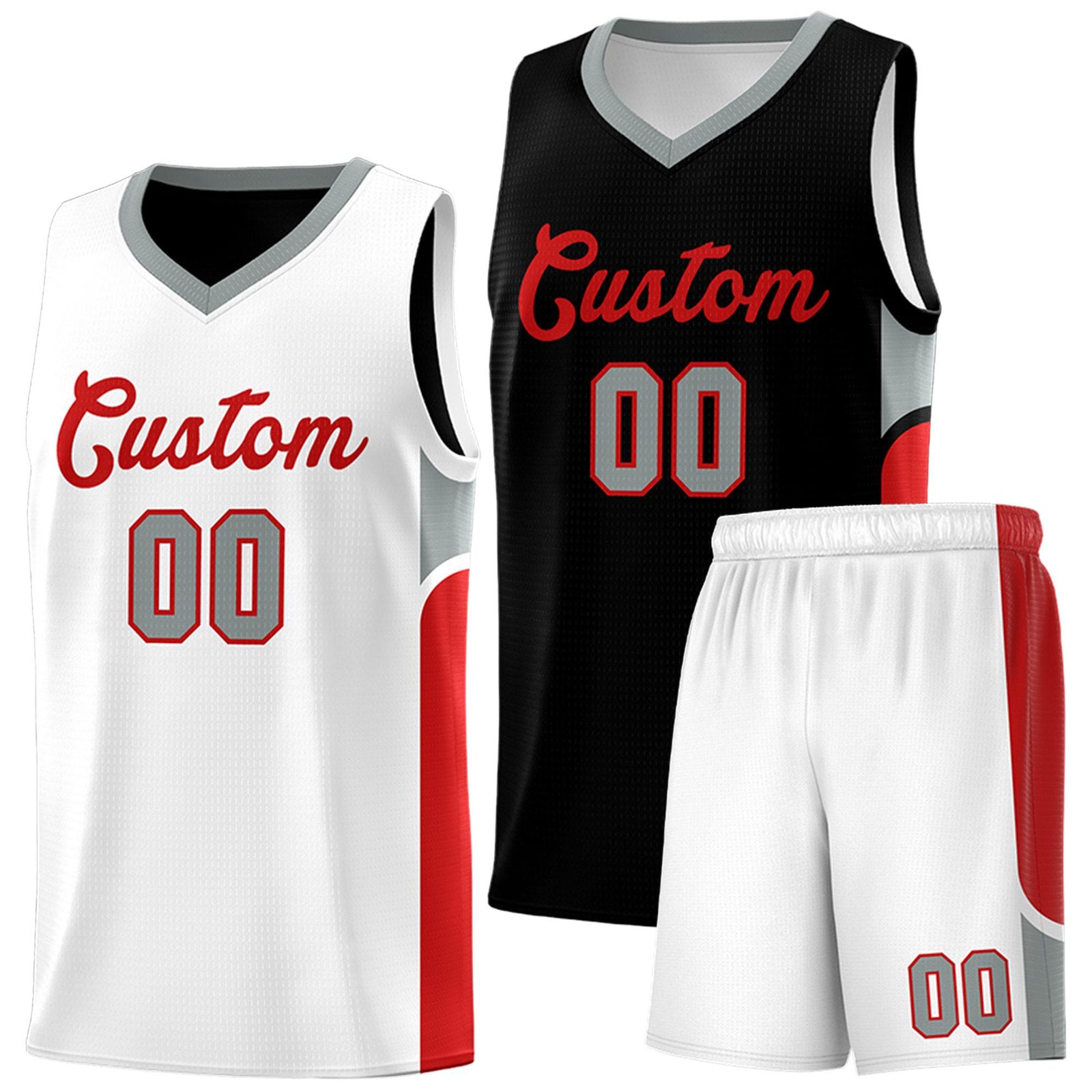 Custom Black White Side U-shaped Patttern Double Side Sports Uniform Basketball Jersey