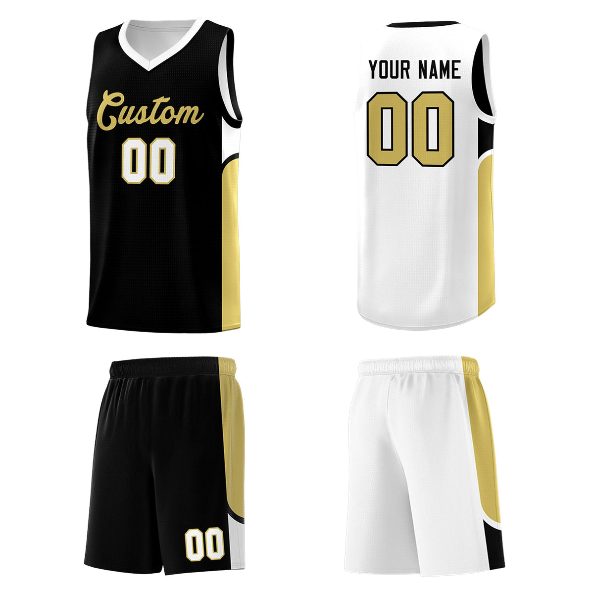 Custom Black White Side U-shaped Patttern Double Side Sports Uniform Basketball Jersey