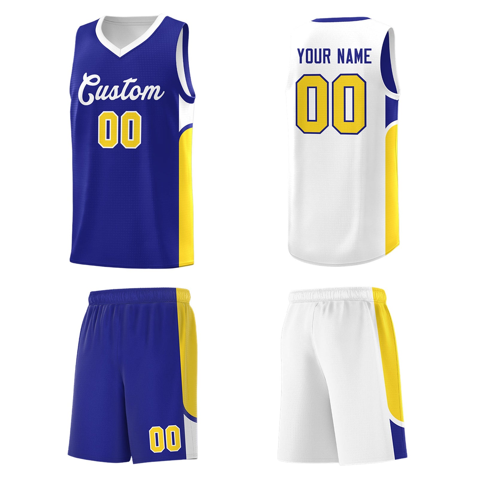 Custom Royal White Side U-shaped Patttern Double Side Sports Uniform Basketball Jersey