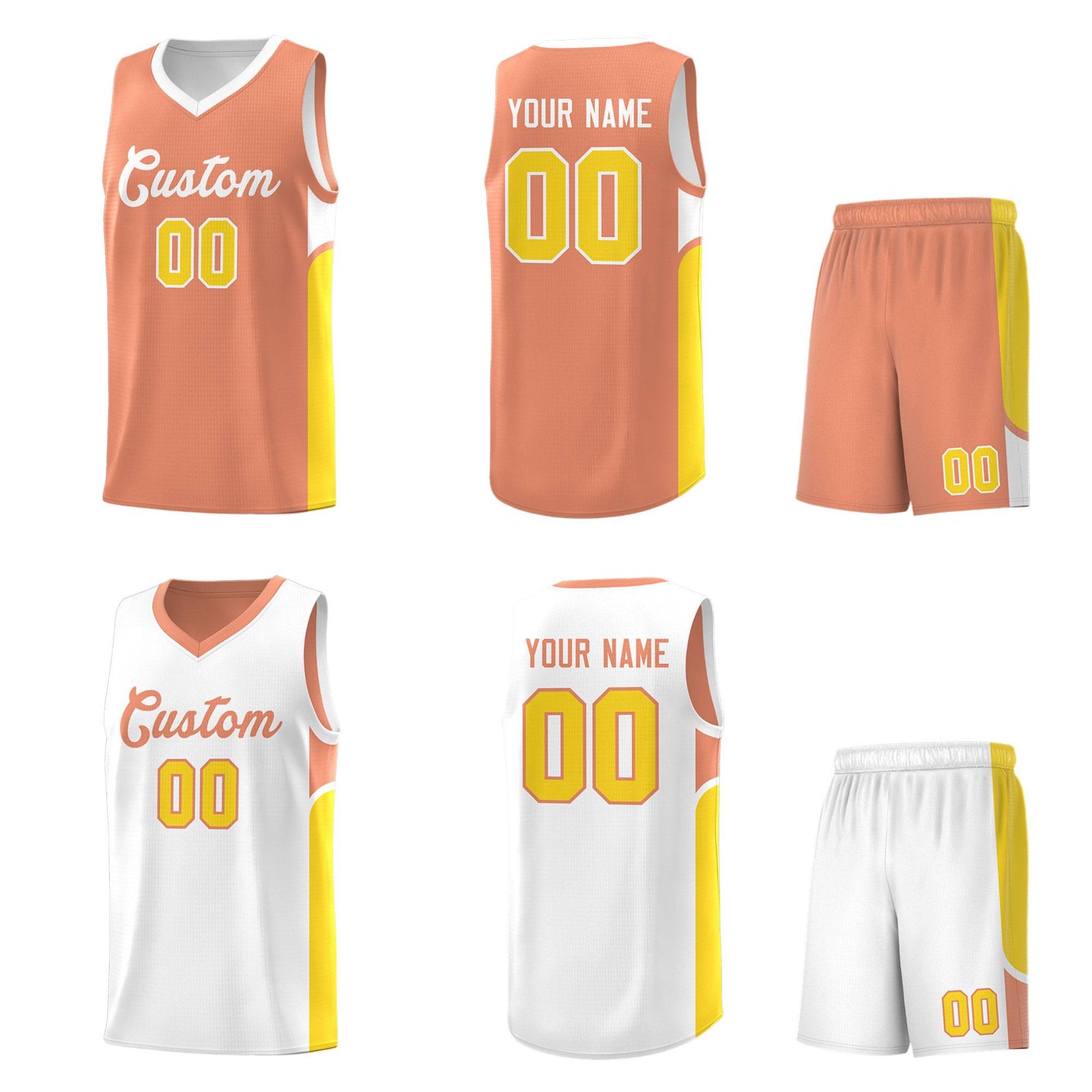 Custom Orange White Side U-shaped Patttern Double Side Sports Uniform Basketball Jersey