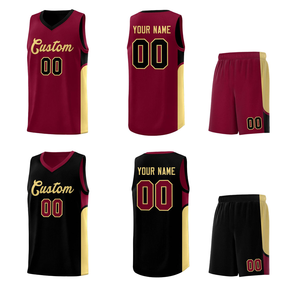 Custom Crimson Black Side U-shaped Patttern Double Side Sports Uniform Basketball Jersey