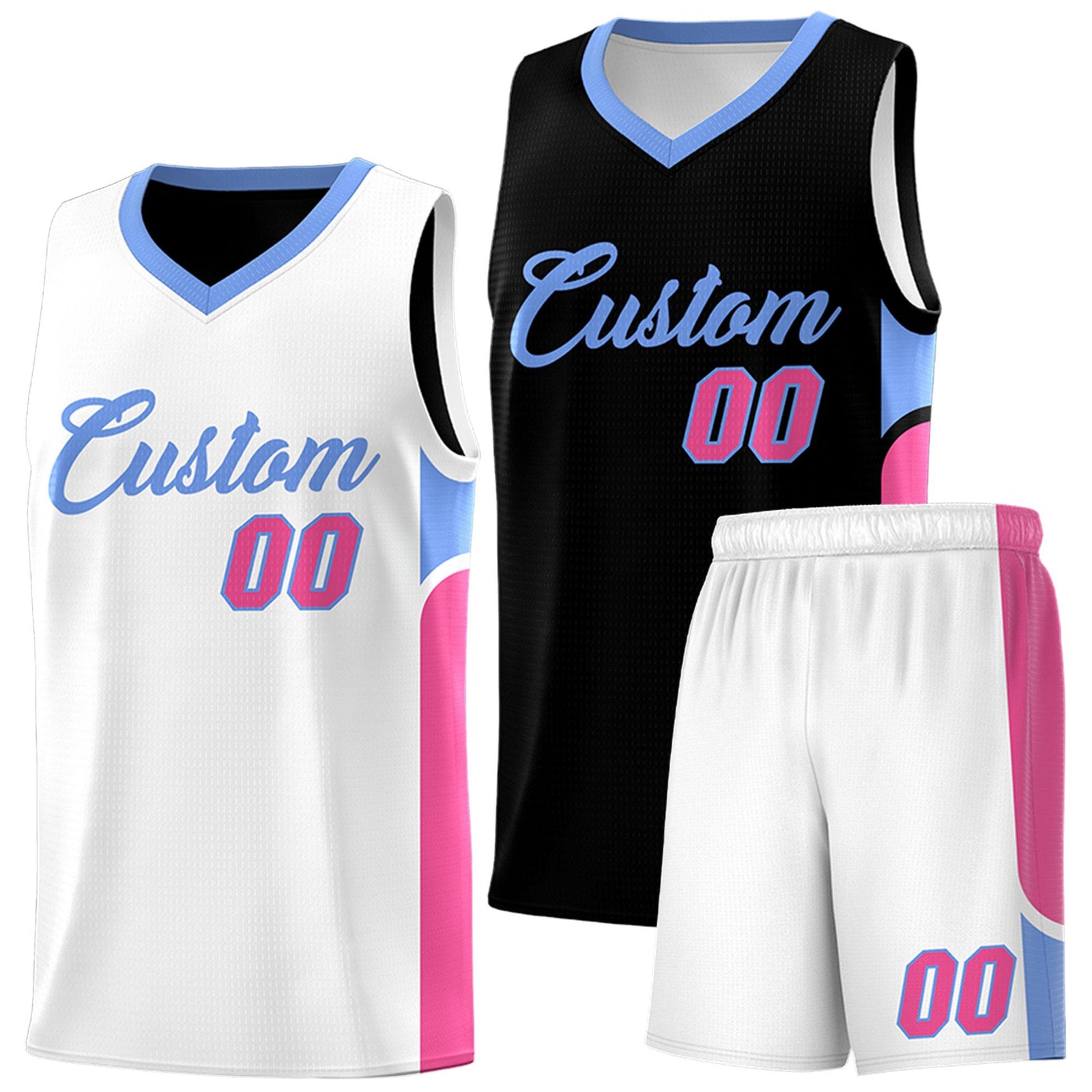 Custom Black White Side U-shaped Patttern Double Side Sports Uniform Basketball Jersey