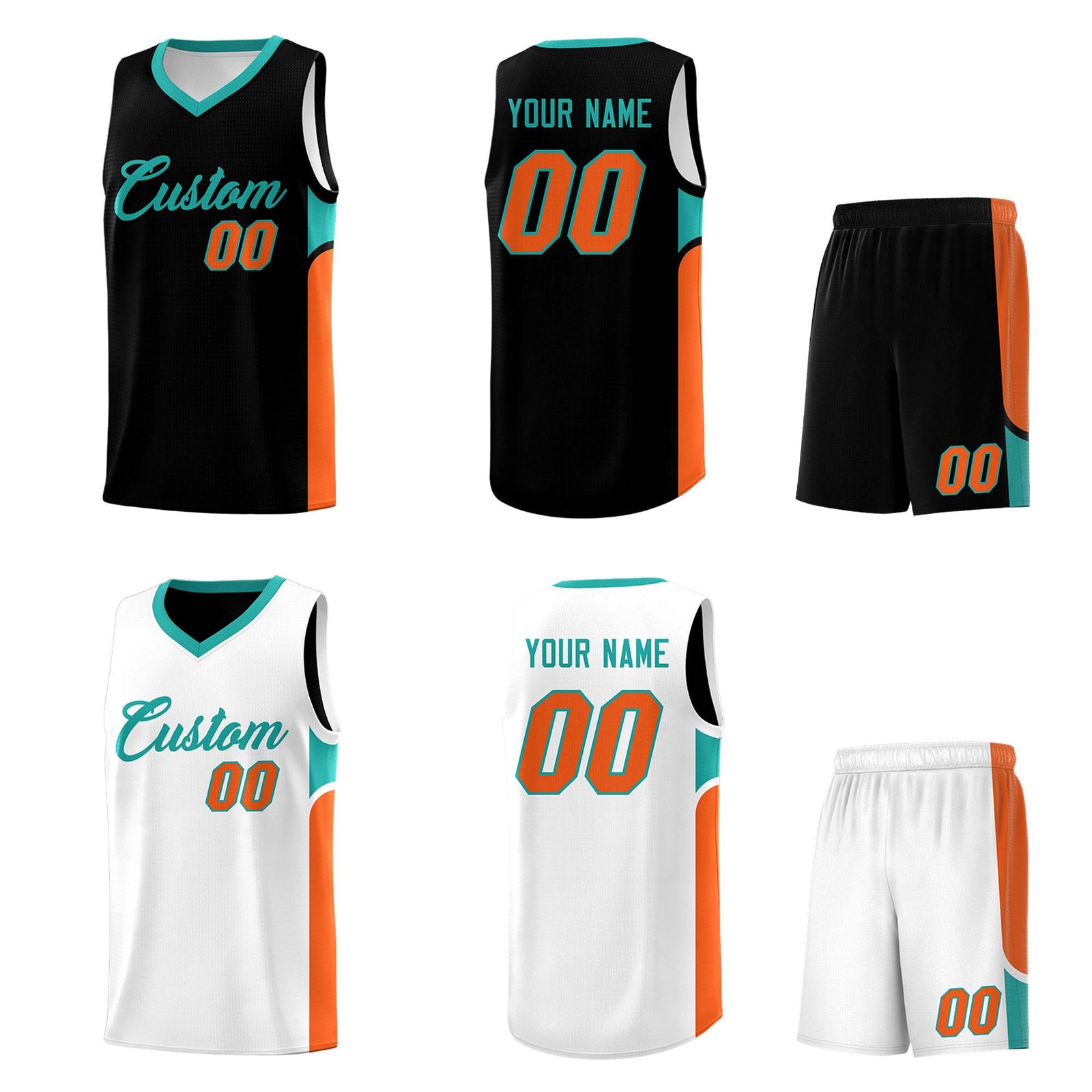 Custom Black White Side U-shaped Patttern Double Side Sports Uniform Basketball Jersey