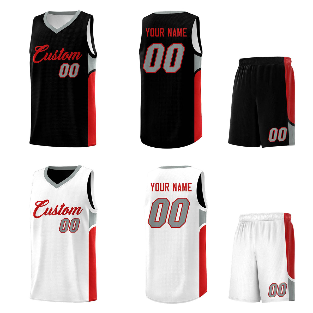 Custom Black White Side U-shaped Patttern Double Side Sports Uniform Basketball Jersey