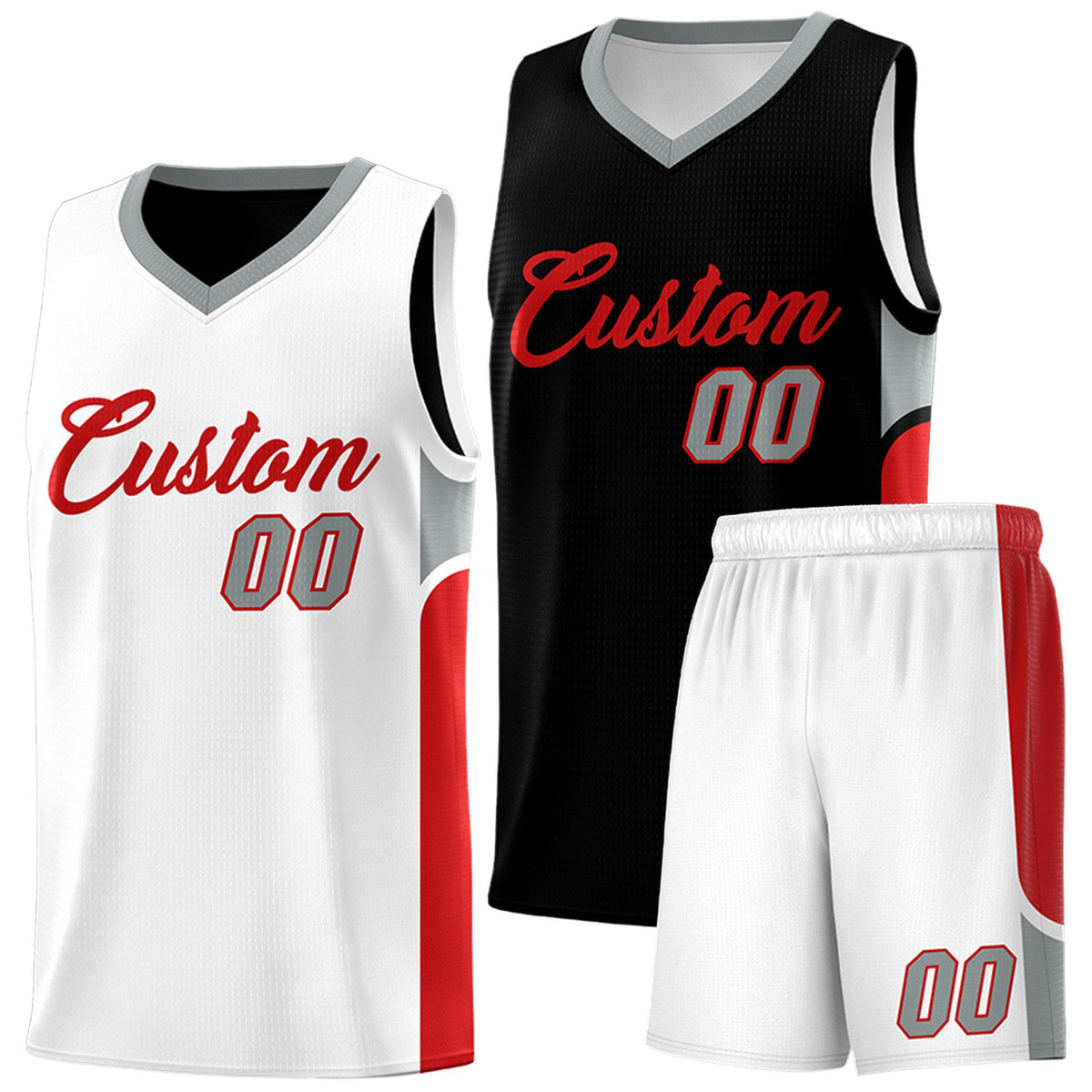 Custom Black White Side U-shaped Patttern Double Side Sports Uniform Basketball Jersey