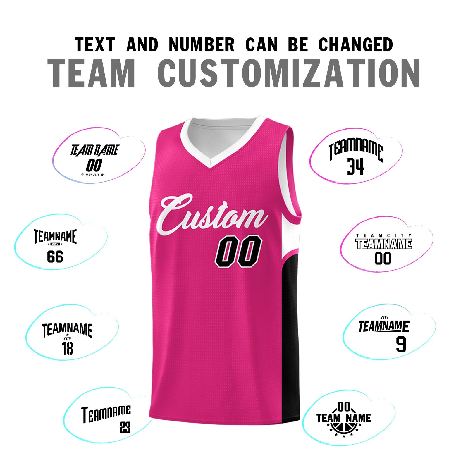 Custom Pink White Side U-shaped Patttern Double Side Sports Uniform Basketball Jersey
