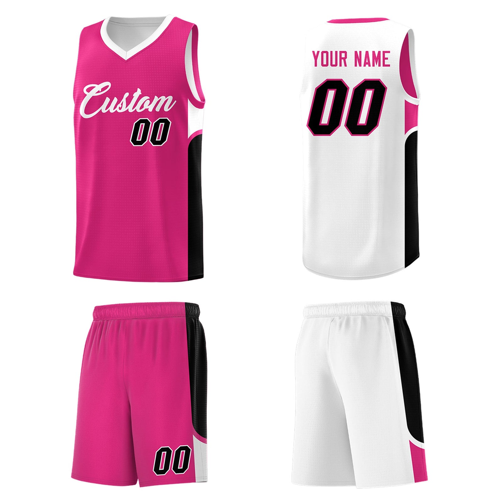 Custom Pink White Side U-shaped Patttern Double Side Sports Uniform Basketball Jersey