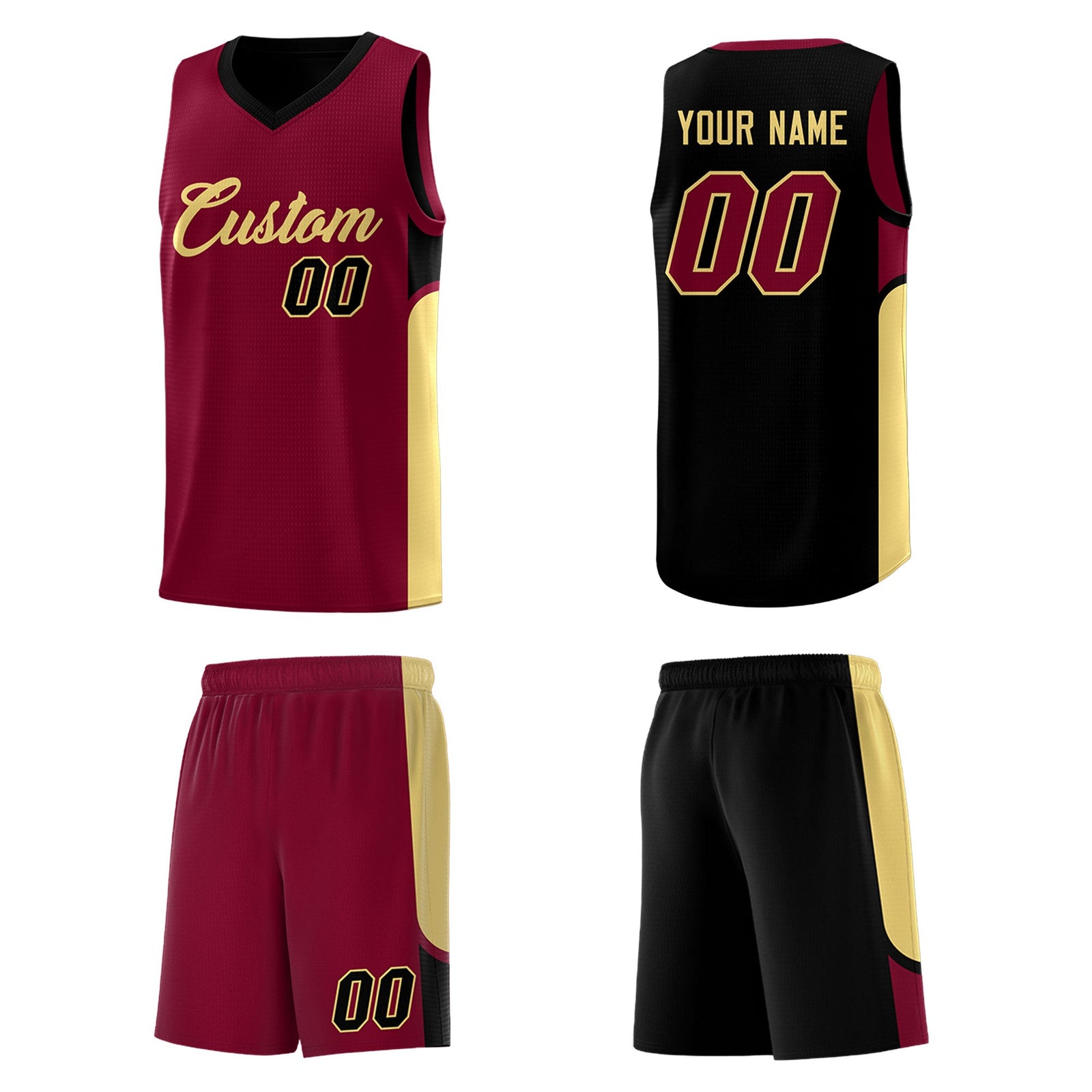 Custom Crimson Black Side U-shaped Patttern Double Side Sports Uniform Basketball Jersey