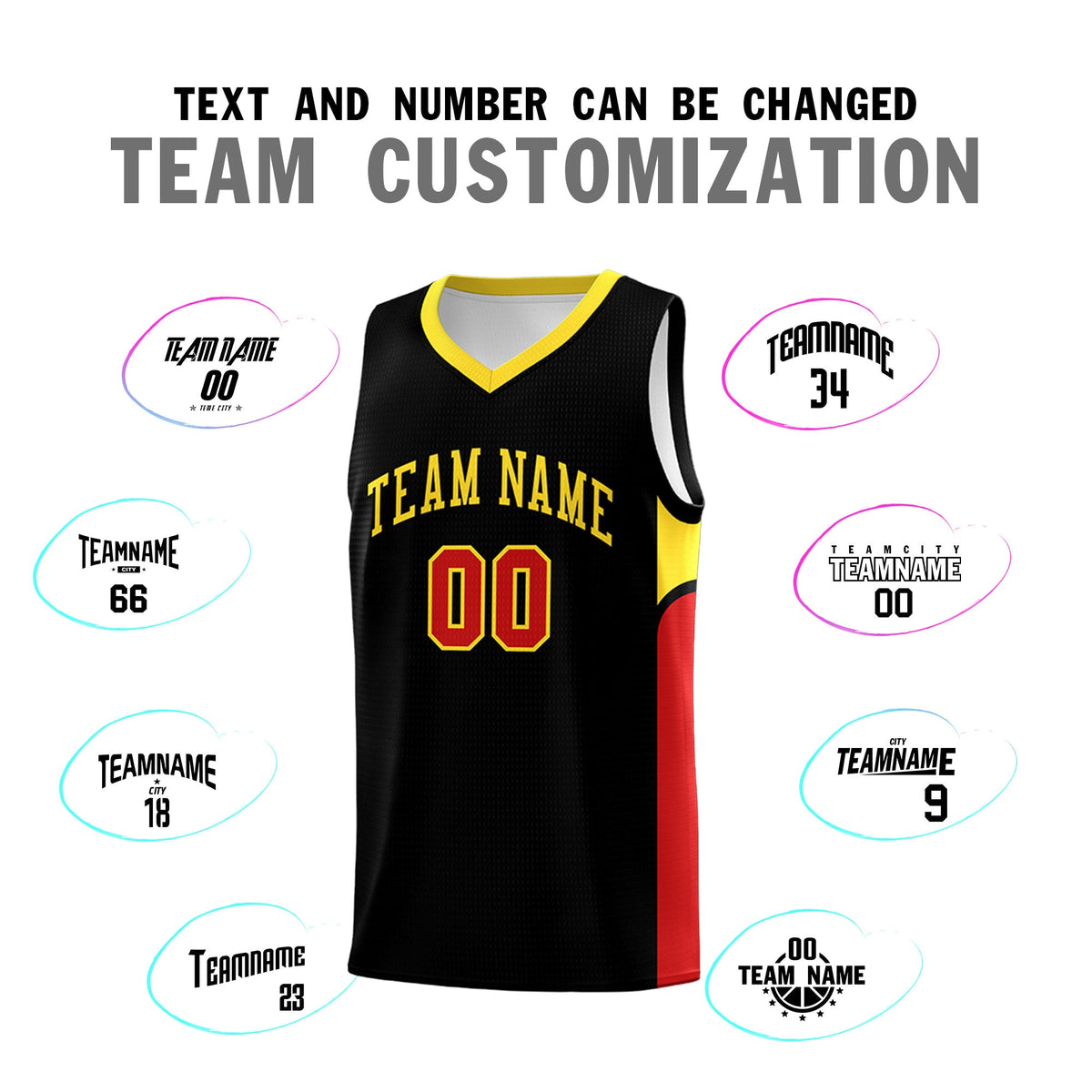 Custom Black White Side U-shaped Patttern Double Side Sports Uniform Basketball Jersey