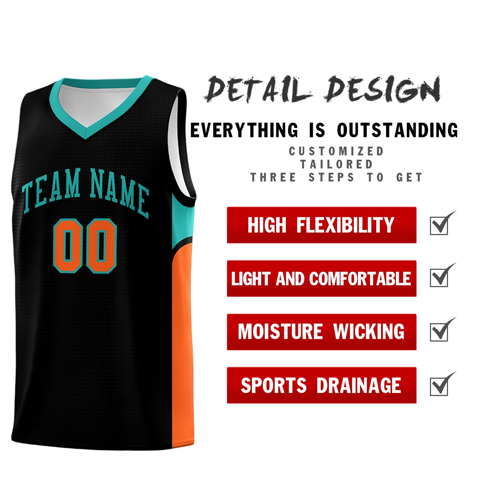 Custom Black White Side U-shaped Patttern Double Side Sports Uniform Basketball Jersey