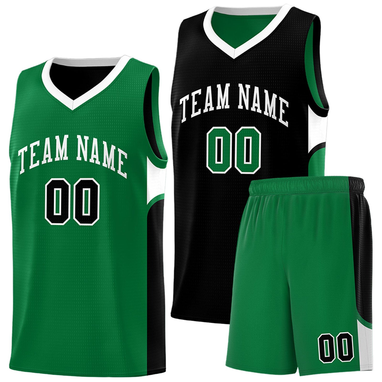 Custom Black Kelly Green Side U-shaped Patttern Double Side Sports Uniform Basketball Jersey