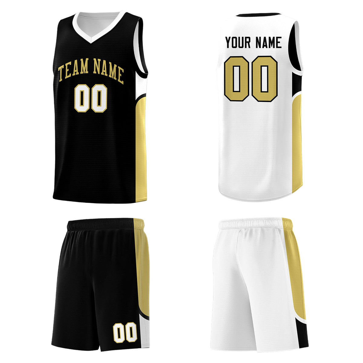 Custom Black White Side U-shaped Patttern Double Side Sports Uniform Basketball Jersey