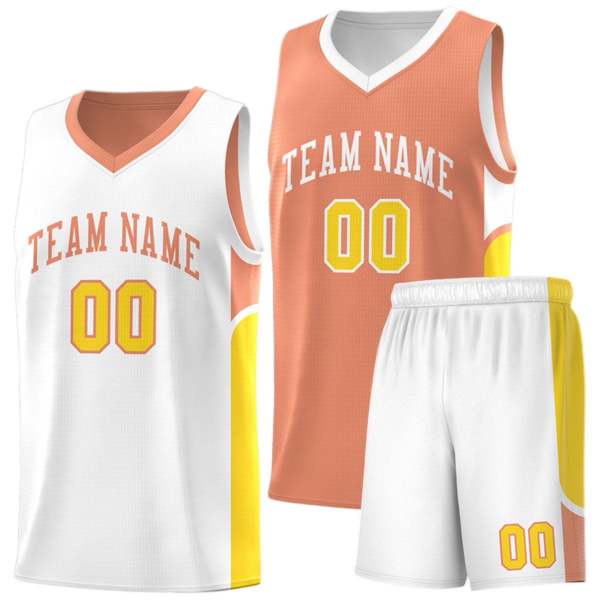 Custom Orange White Side U-shaped Patttern Double Side Sports Uniform Basketball Jersey