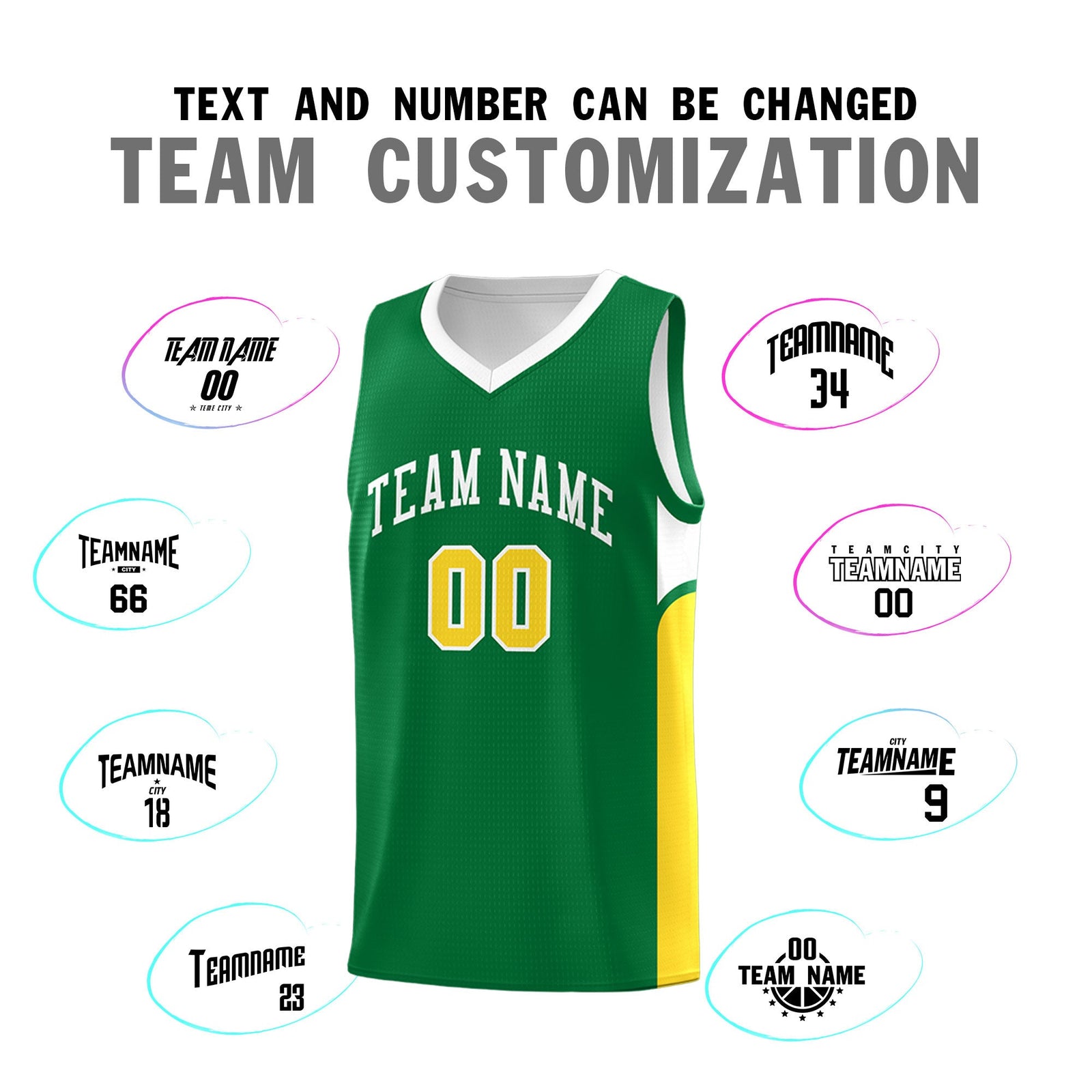 Custom Kelly Green White Side U-shaped Patttern Double Side Sports Uniform Basketball Jersey