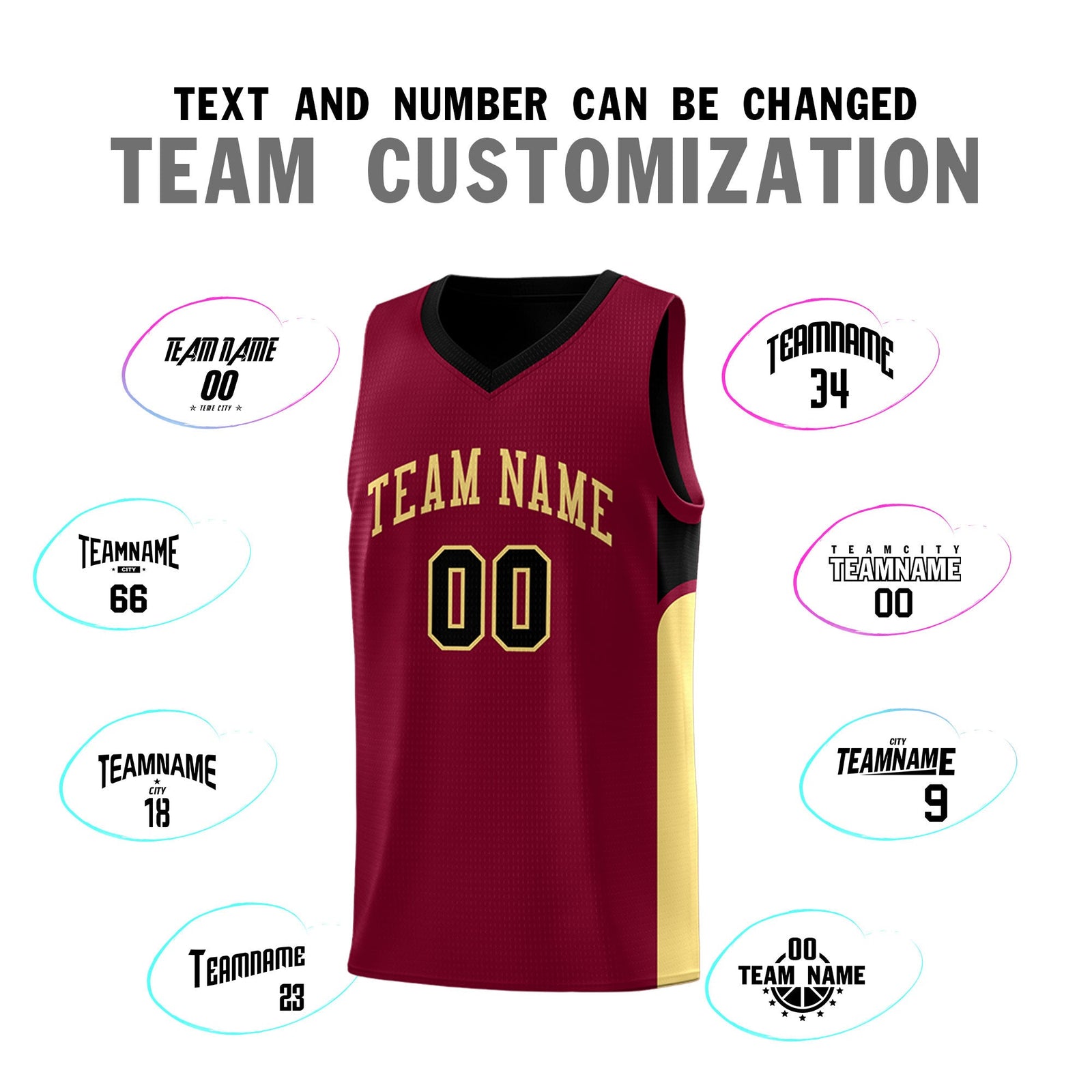 Custom Crimson Black Side U-shaped Patttern Double Side Sports Uniform Basketball Jersey